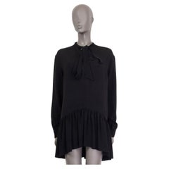 SAINT LAURENT black PUSSY BOW CREPE DE CHINE MINI Dress 36 XS