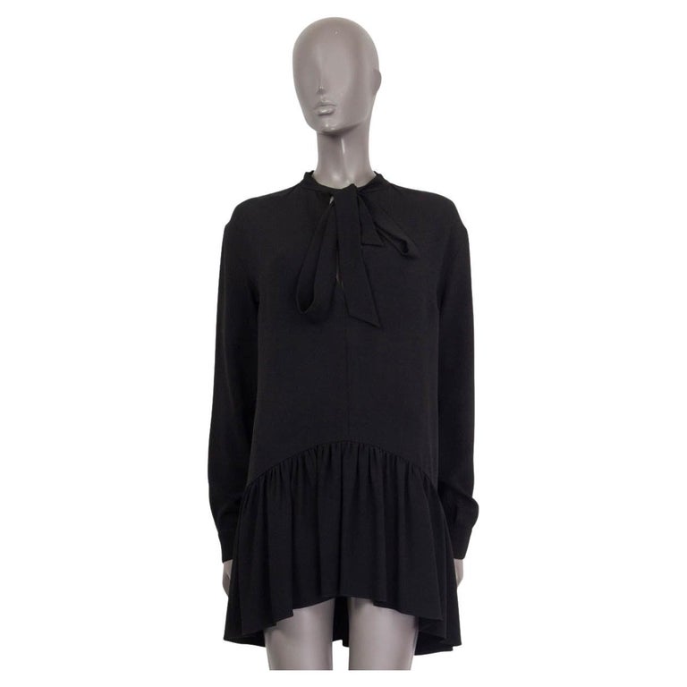 SAINT LAURENT black PUSSY BOW CREPE DE CHINE MINI Dress 36 XS For Sale at  1stDibs