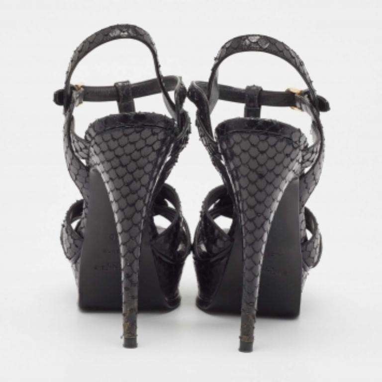 Saint Laurent Sandales en python noir Taille 40 Pour femmes en vente