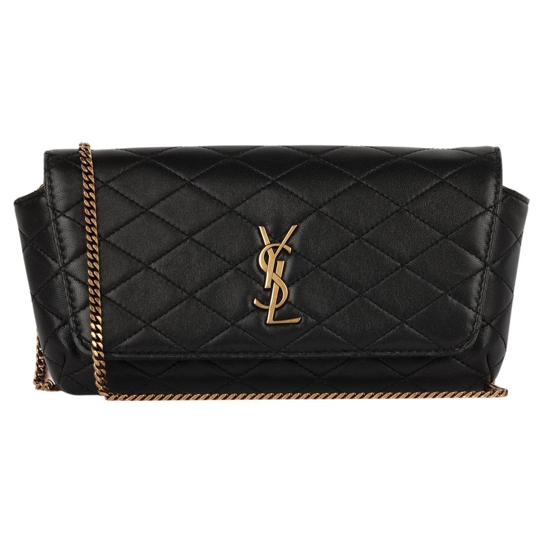 Saint Laurent Black Quilted Lambskin Leather Gaby Phone Holder