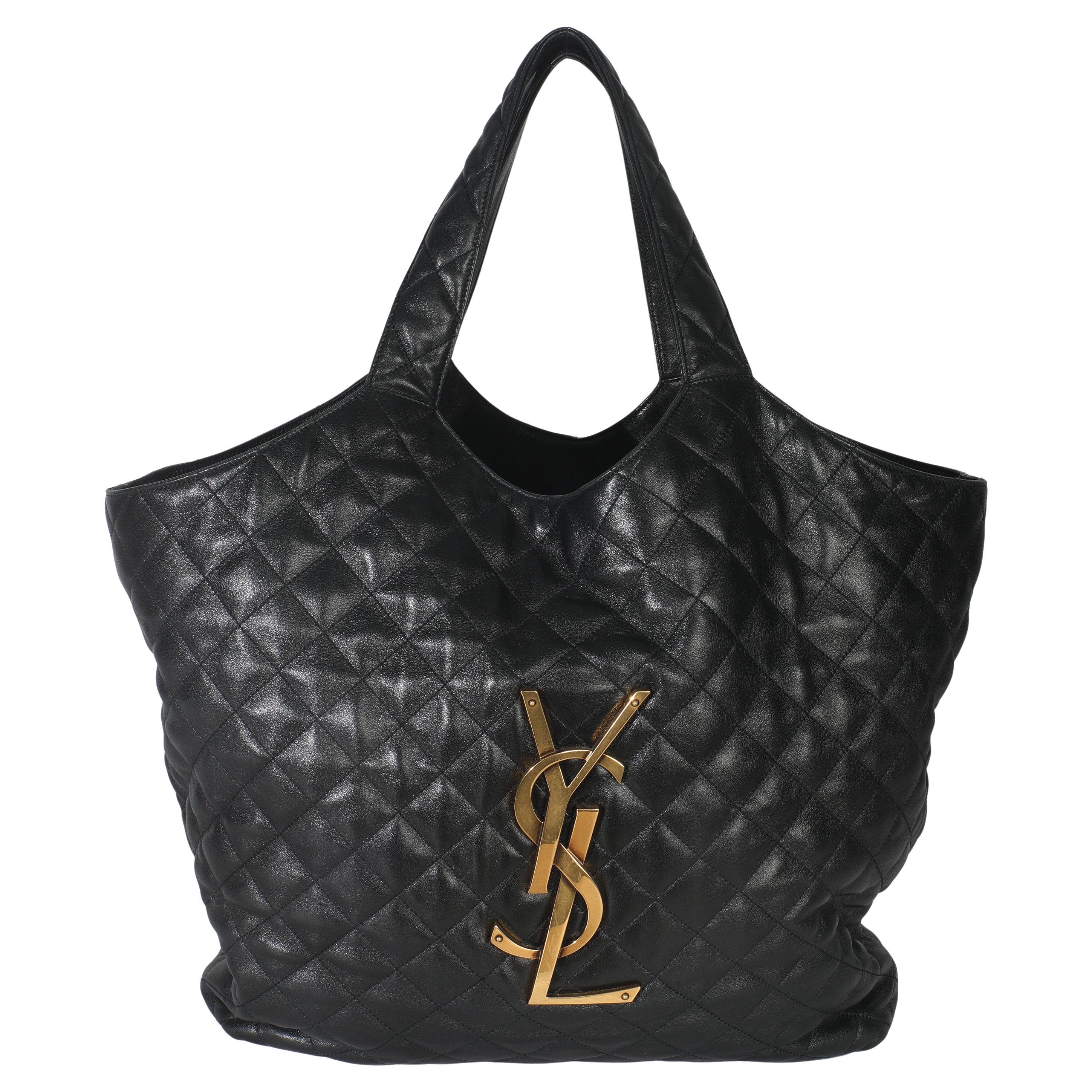 Saint Laurent Schwarze gesteppte Lammfell Maxi Icare Einkaufstasche im Angebot