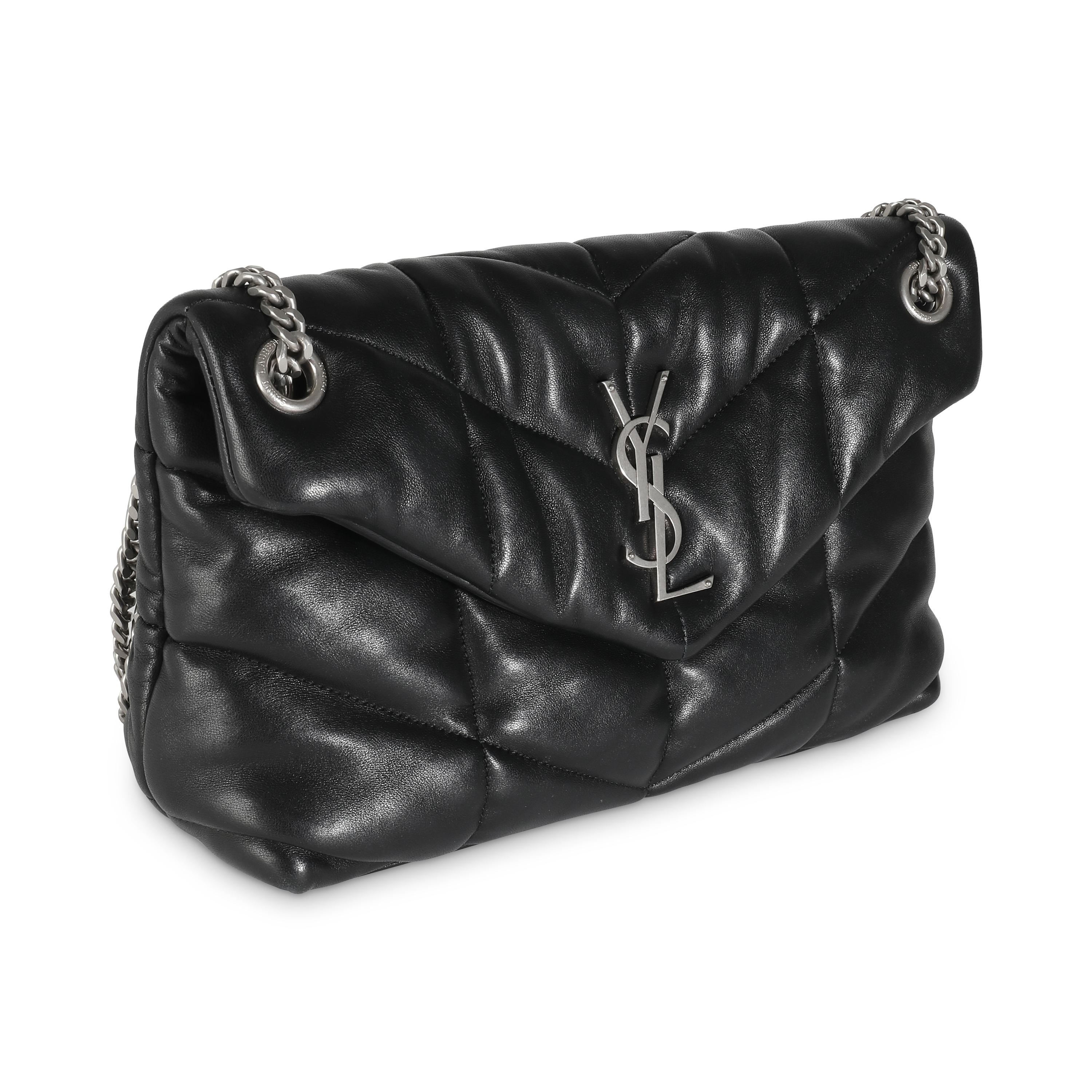 Saint Laurent Black Quilted Lambskin Small Loulou Puffer In Excellent Condition For Sale In New York, NY