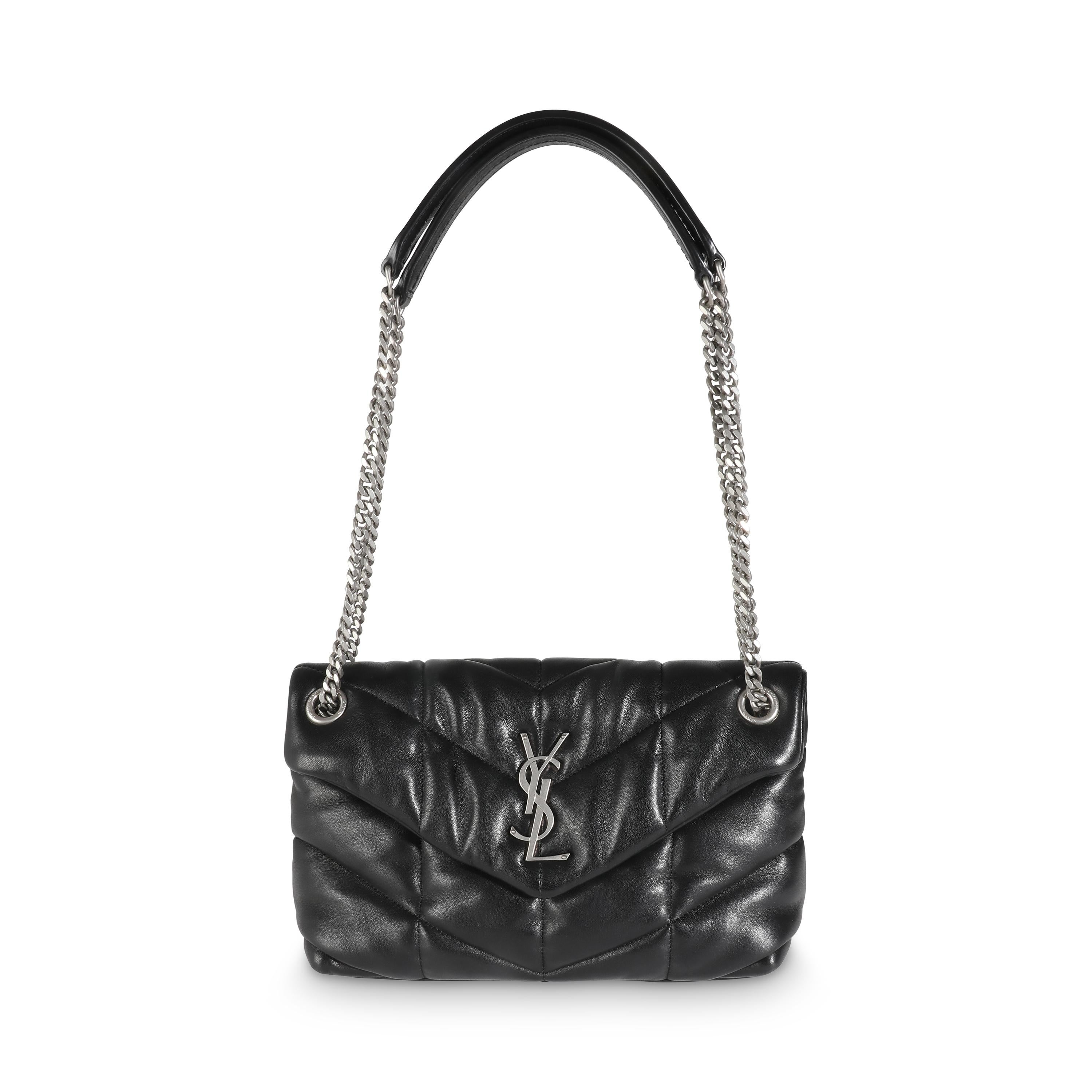Saint Laurent Black Quilted Lambskin Small Loulou Puffer For Sale 2