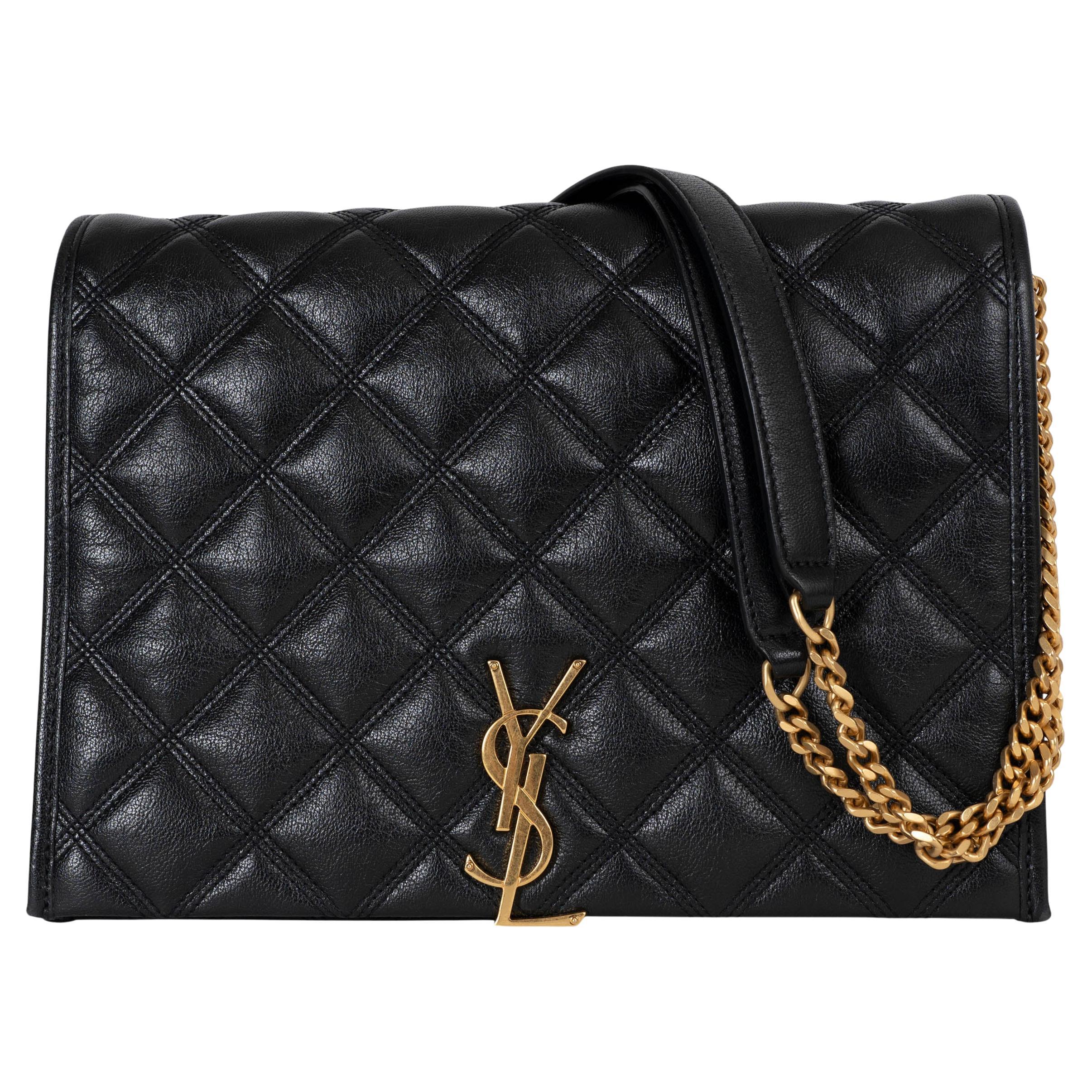 Saint Laurent, borsa in pelle trapuntata nera BECKY SMALL FLAP con catena in vendita