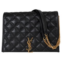 Saint Laurent, borsa in pelle trapuntata nera BECKY SMALL FLAP con catena