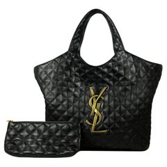 Saint Laurent Black Quilted Leather Icare Maxi Shopping Tote Bag