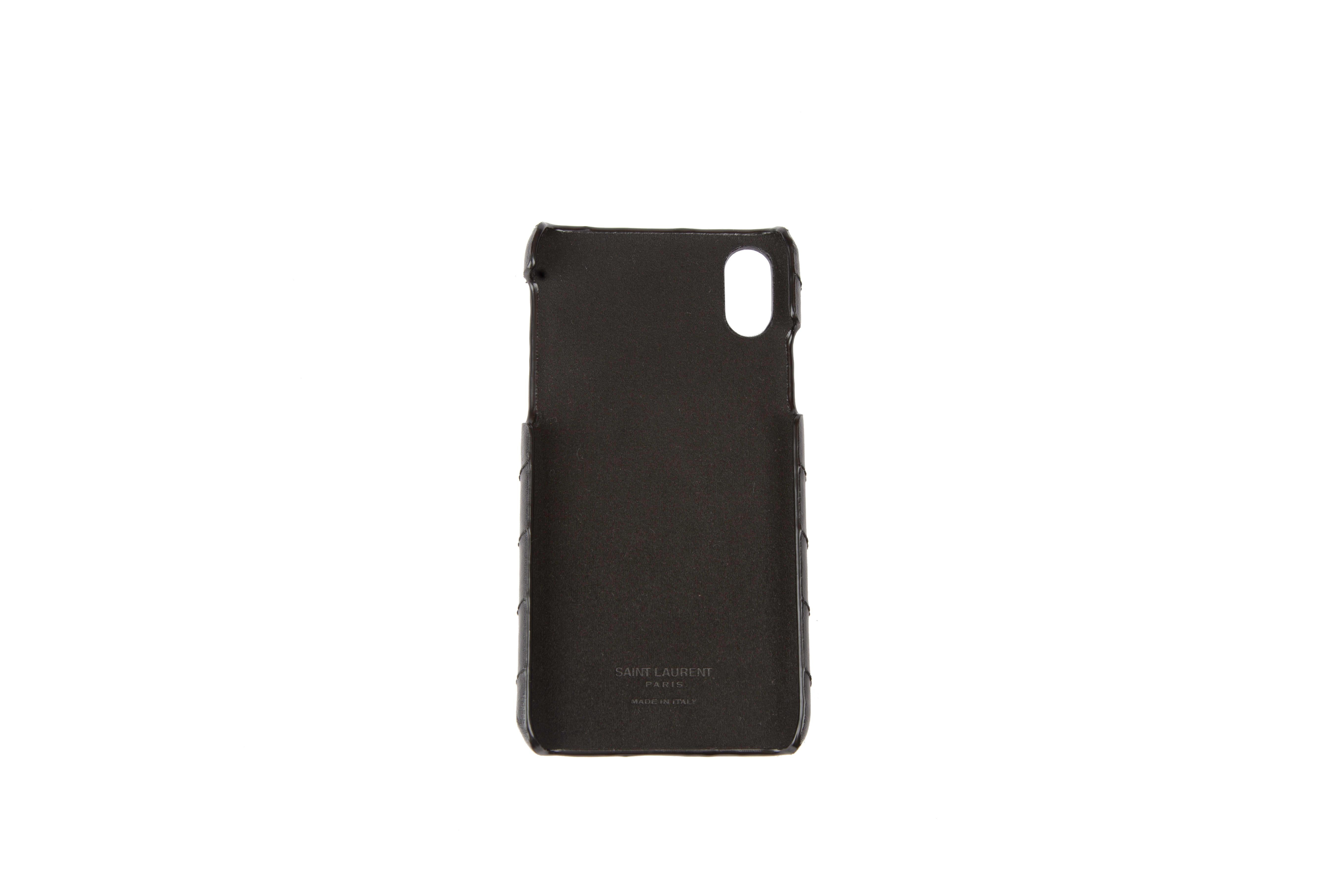 Saint Laurent Schwarzes gestepptes Leder iPhone XS aus Leder mit goldenem Monogramm-Logo im Zustand „Neu“ im Angebot in Paradise Island, BS