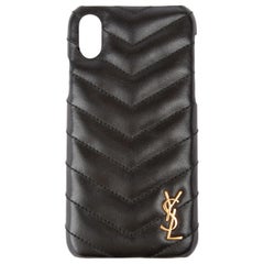 Saint Laurent Black Quilted Leather iPhone XS with Gold Monogram Logo