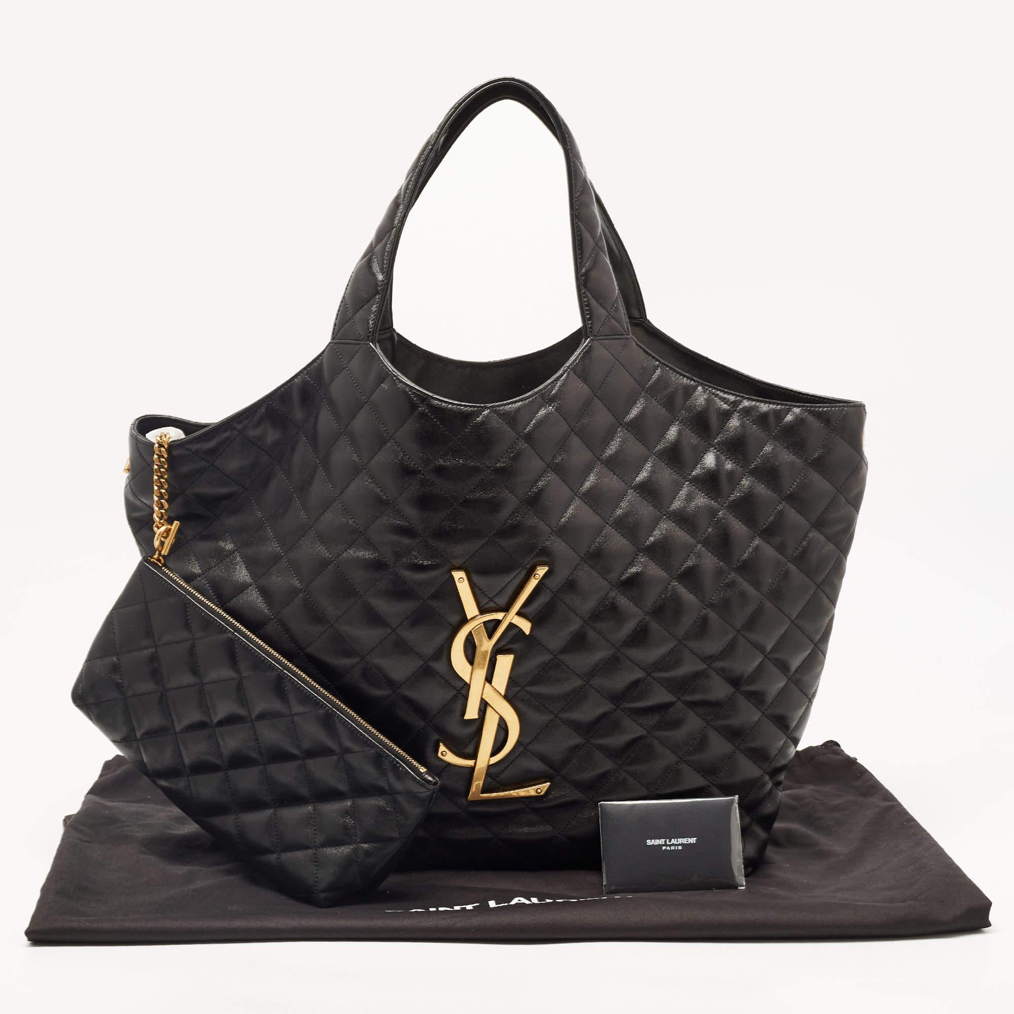 Saint Laurent Black Quilted Leather Maxi Icare Shopping Tote 3