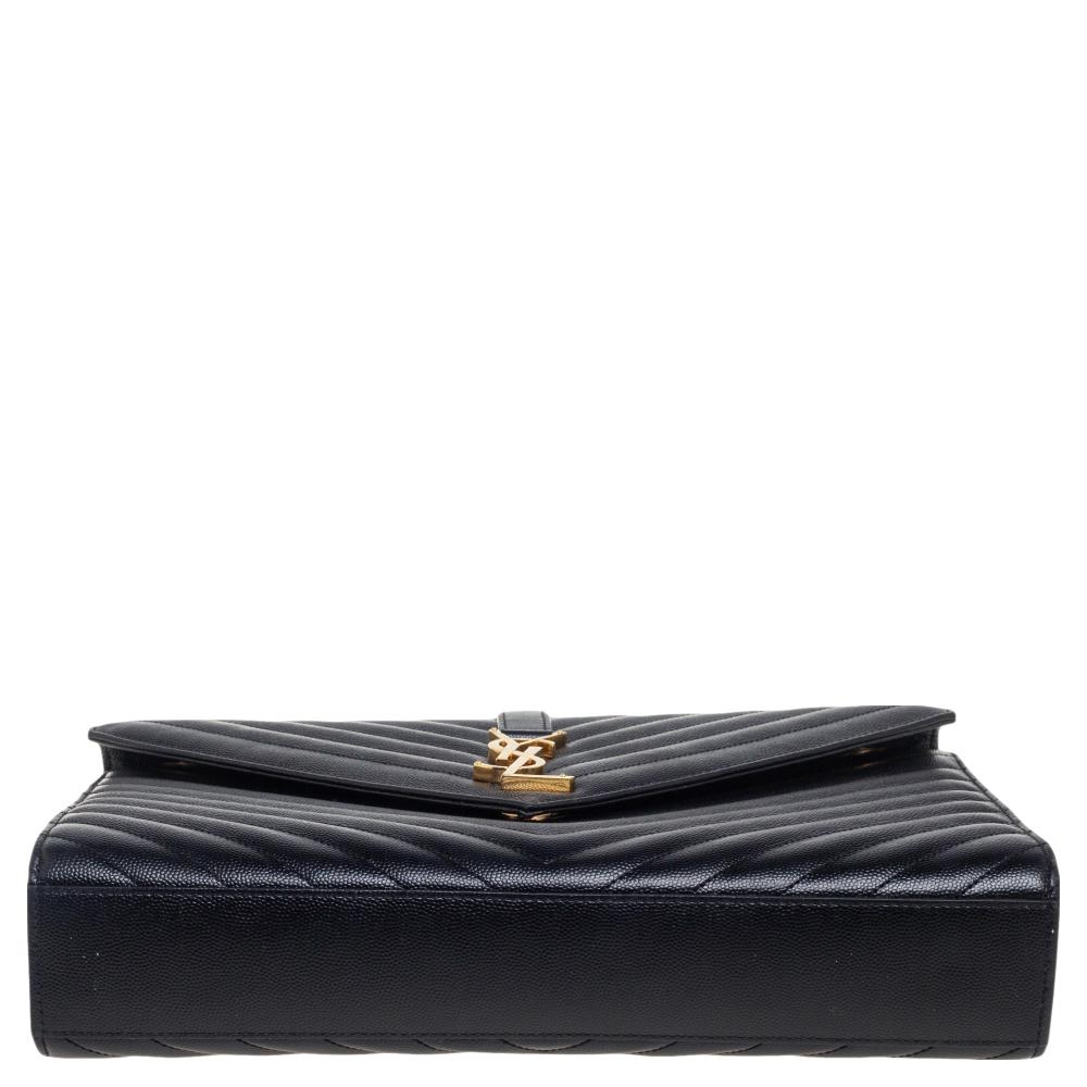 Saint Laurent Black Quilted Leather Monogram Envelope Shoulder Bag 1