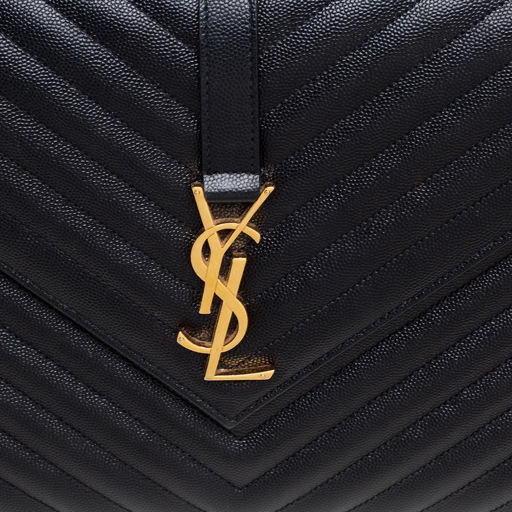 Saint Laurent Black Quilted Leather Monogram Envelope Shoulder Bag 2