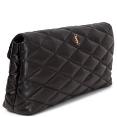 SAINT LAURENT black quilted leather SADE PUFFER ENVELOPE Clutch Bag