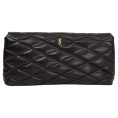 SAINT LAURENT black quilted leather SADE PUFFER ENVELOPE Clutch Bag