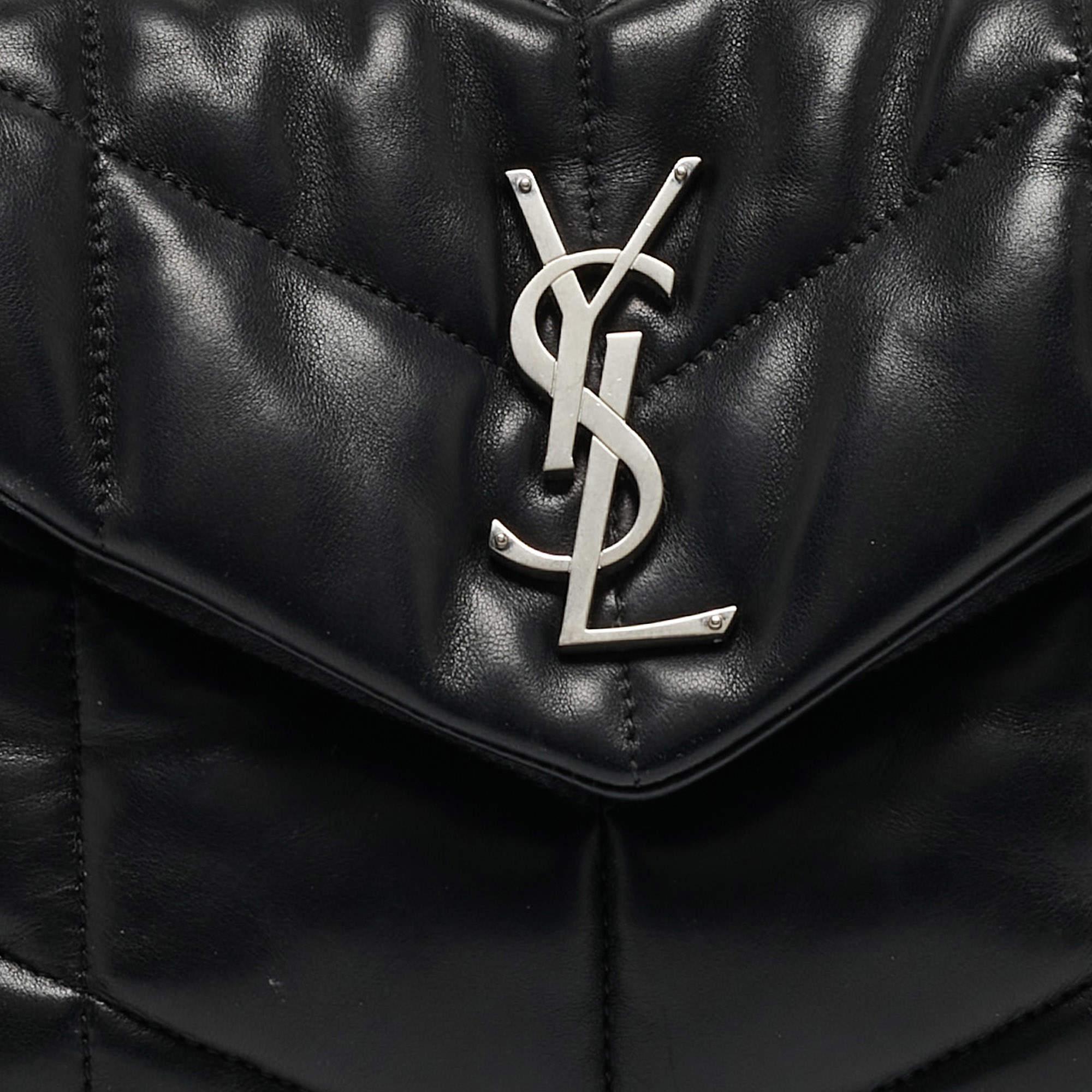Saint Laurent Black Quilted Leather Small Loulou Puffer Shoulder Bag In Good Condition In Dubai, Al Qouz 2