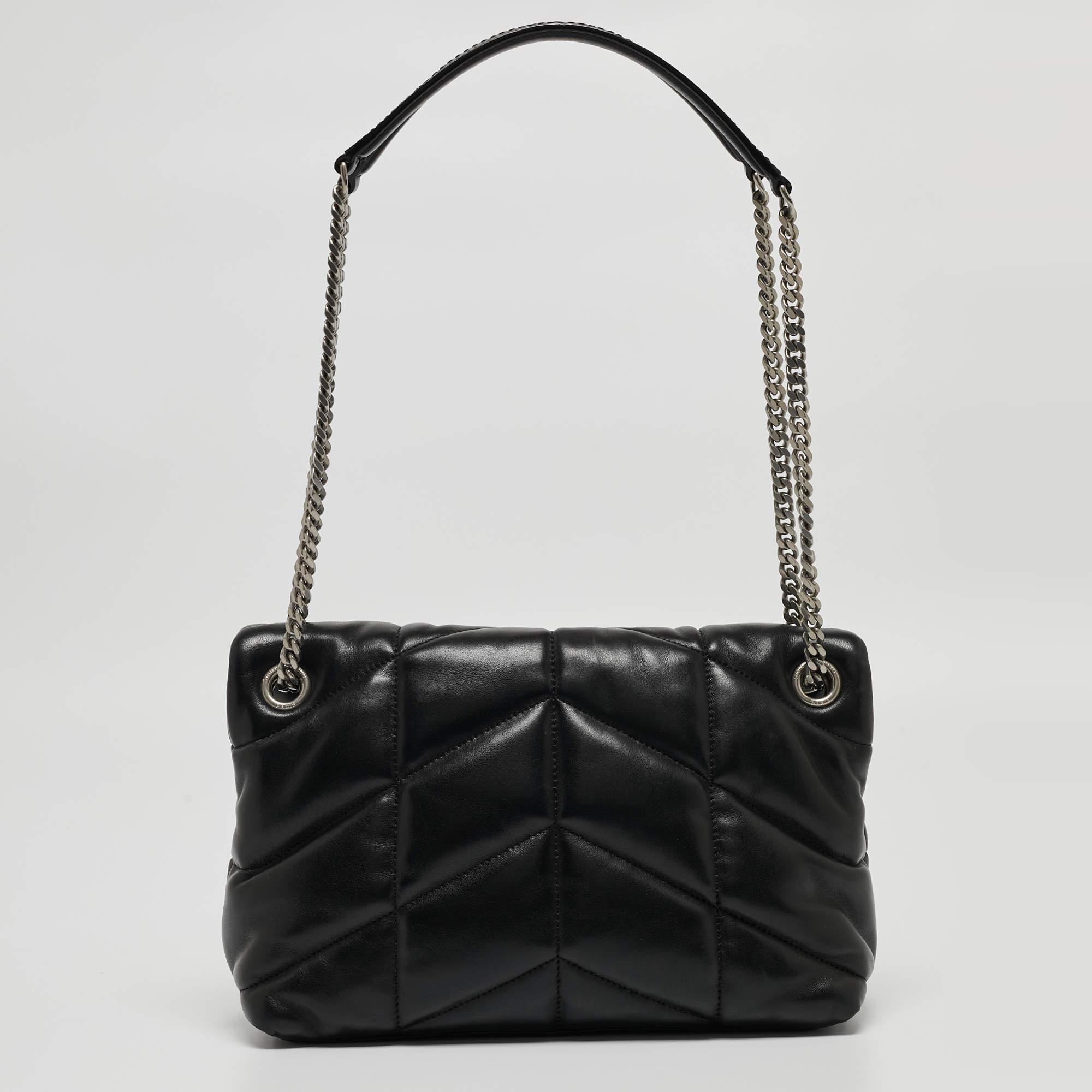 Saint Laurent Black Quilted Leather Small Loulou Puffer Shoulder Bag 1