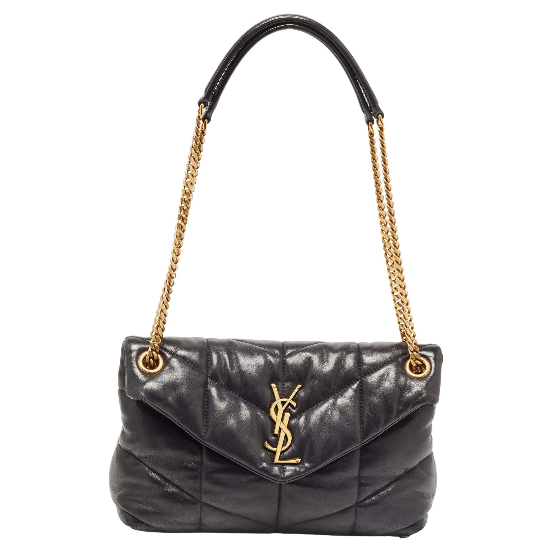 Saint Laurent Black Quilted Leather Small Loulou Puffer Shoulder Bag