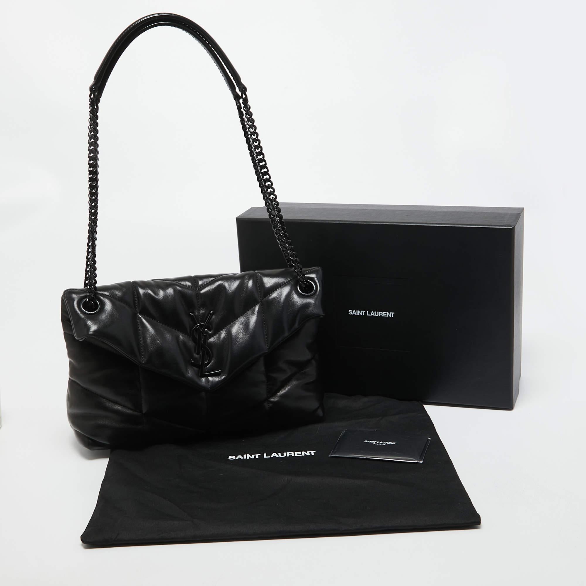 Saint Laurent Black Quilted Leather Small Puffer Chain Shoulder Bag 5