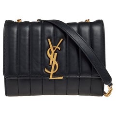 Saint Laurent Black Quilted Leather Vicky Wallet On Chain