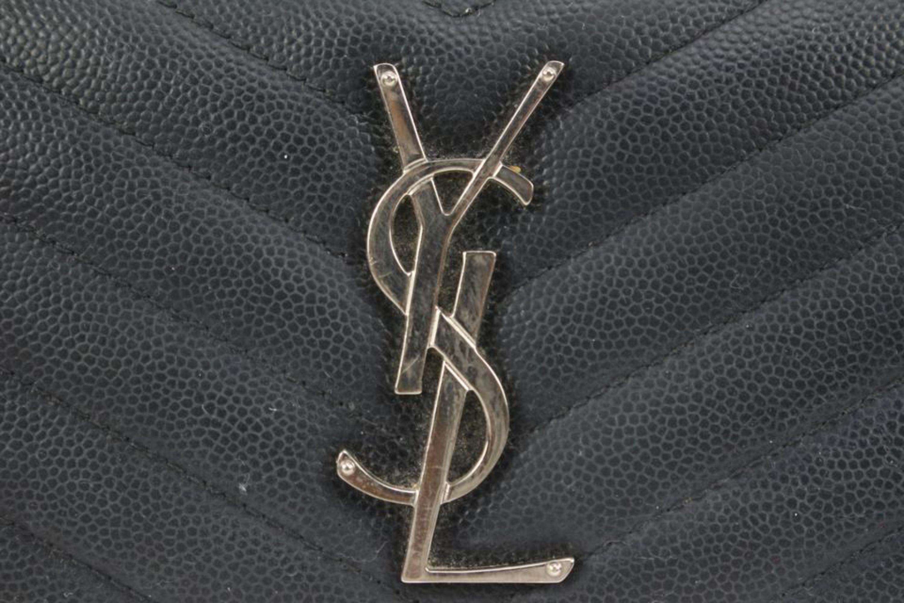 Saint Laurent Black Quilted Monogram Matelasse Leather Zip-Around Wallet 49YS37S In Fair Condition For Sale In Dix hills, NY