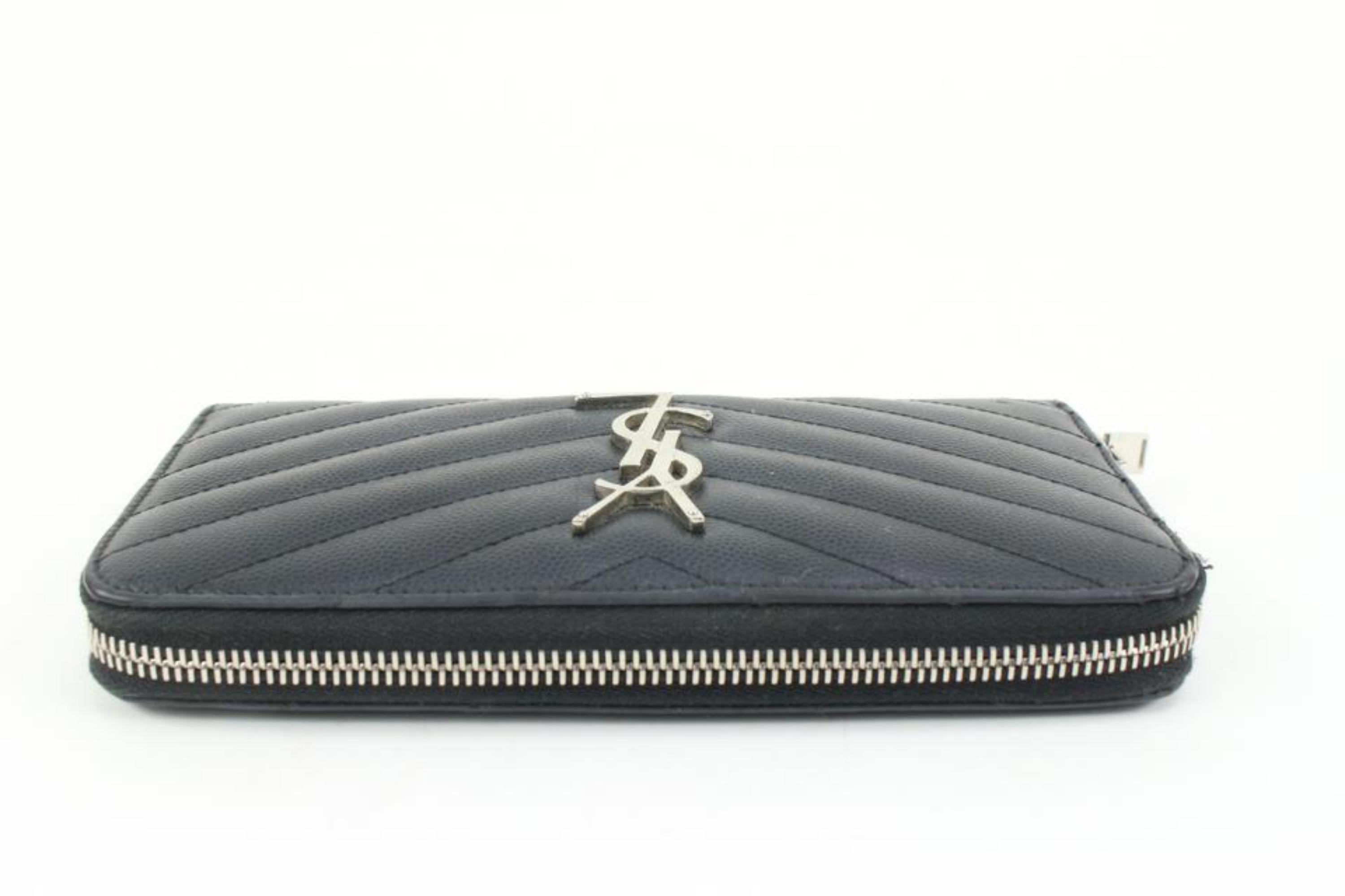 Saint Laurent Black Quilted Monogram Matelasse Leather Zip-Around Wallet 49YS37S For Sale 3