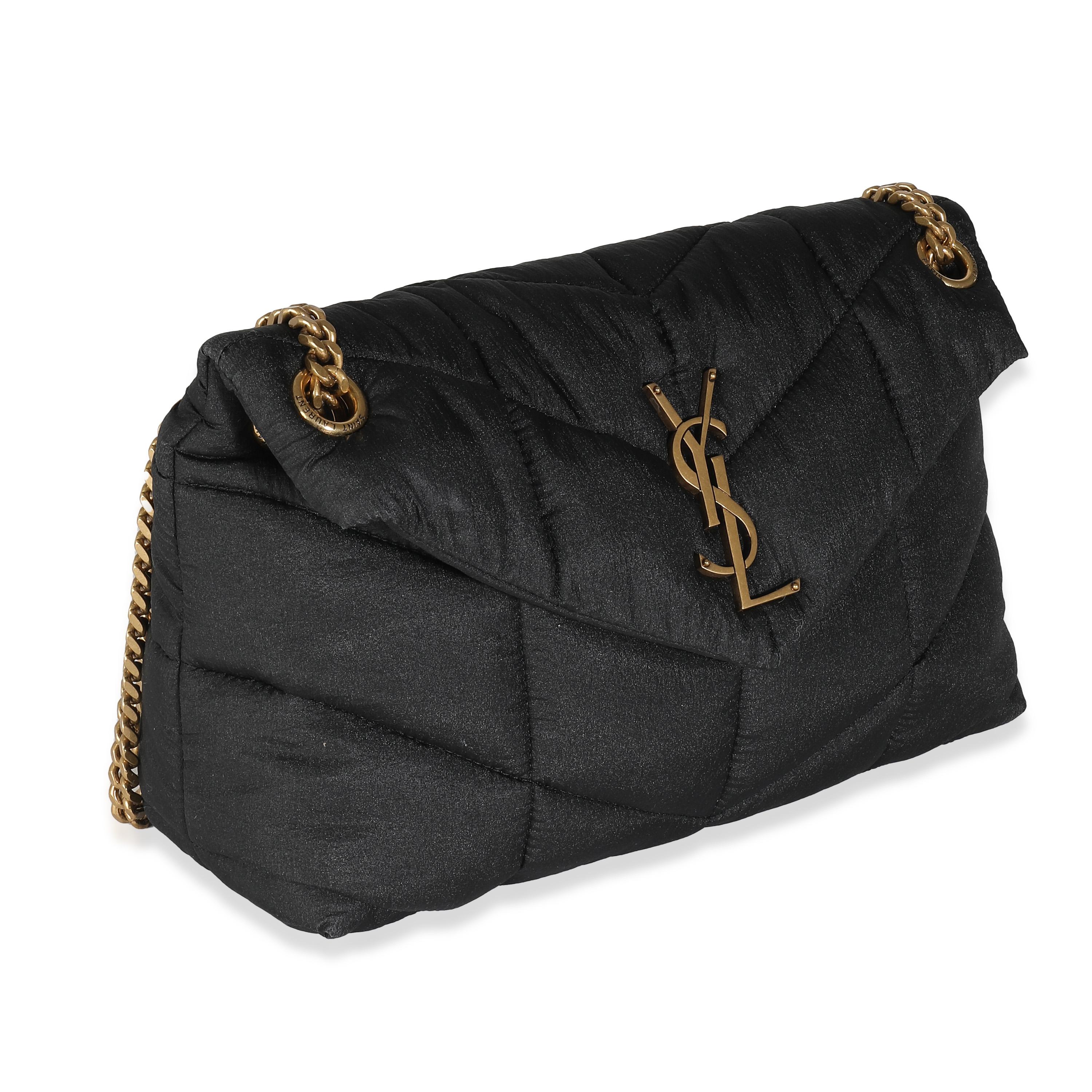 Saint Laurent Black Quilted Nylon Small Lou Puffer Chain Bag In Excellent Condition For Sale In New York, NY