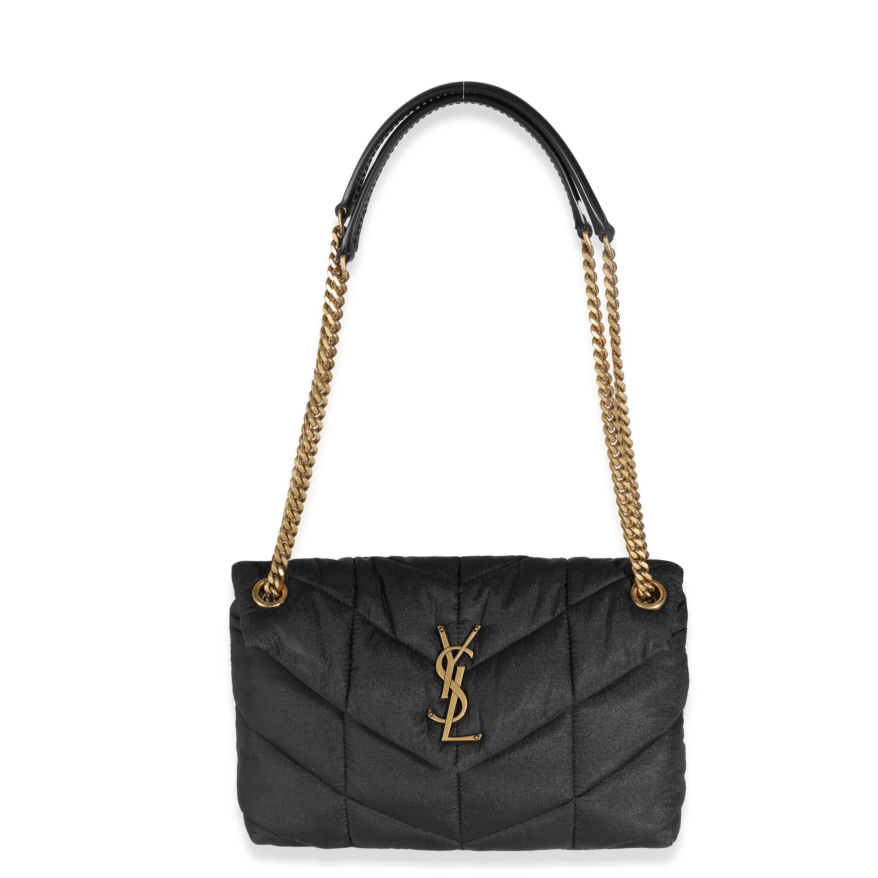 Saint Laurent Black Quilted Nylon Small Lou Puffer Chain Bag For Sale 2