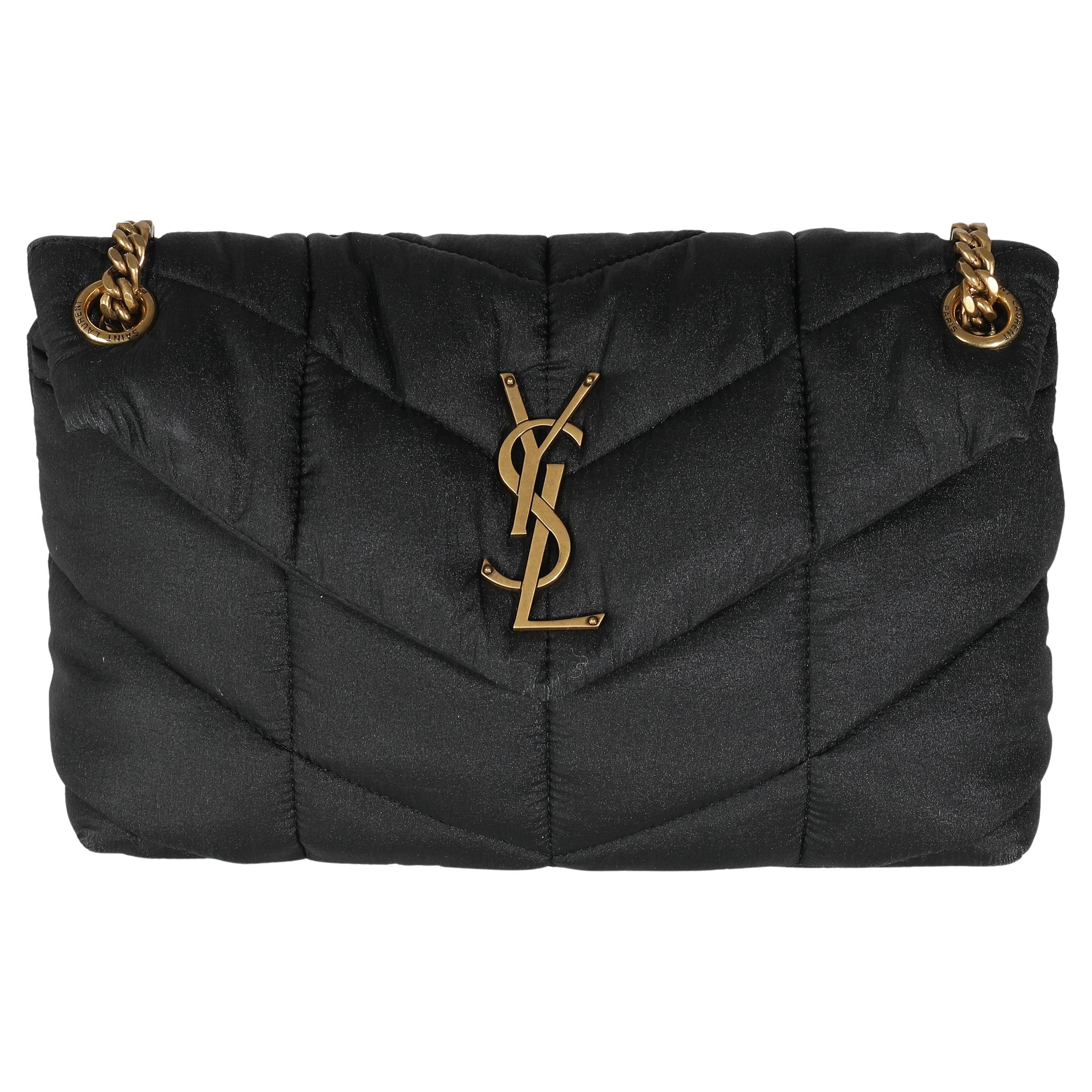 Saint Laurent Black Quilted Nylon Small Lou Puffer Chain Bag For Sale