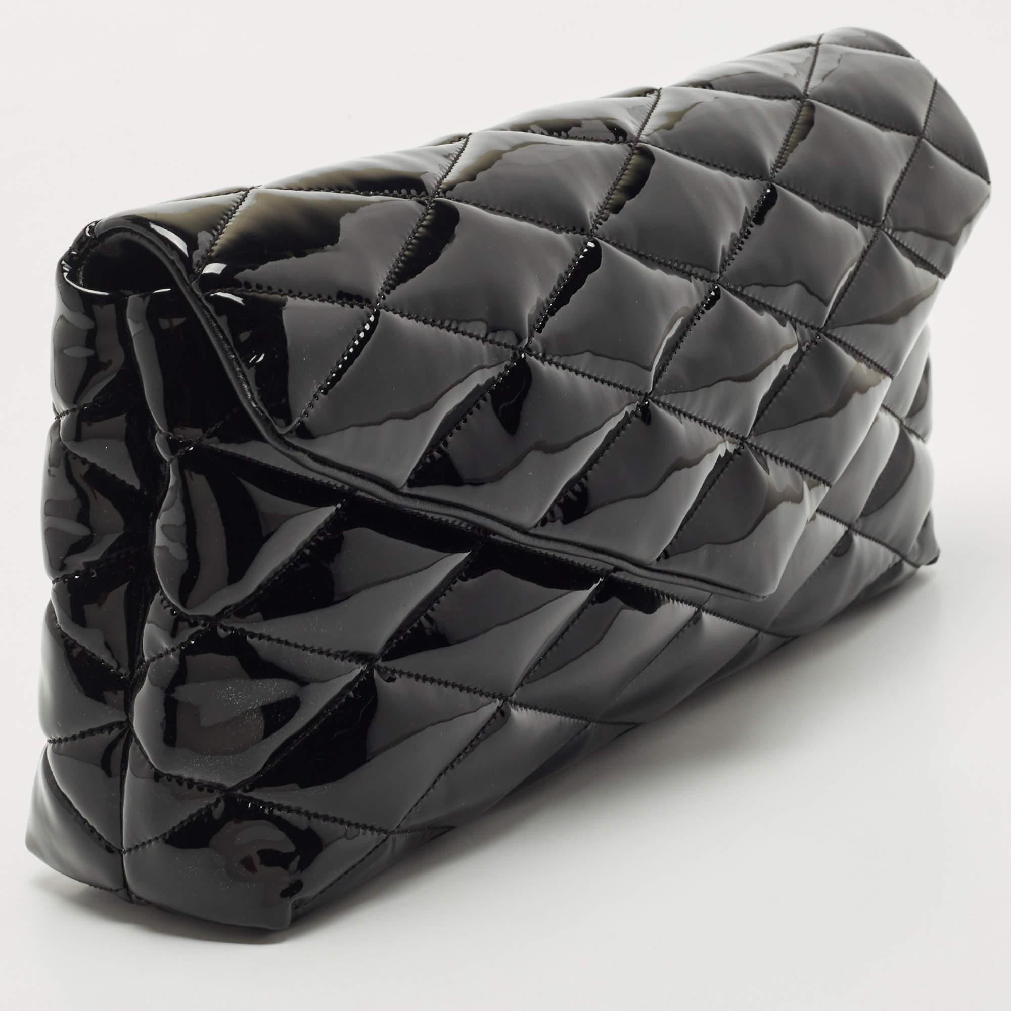 Women's Saint Laurent Black Quilted Patent Leather Sade Puffer Envelope Clutch