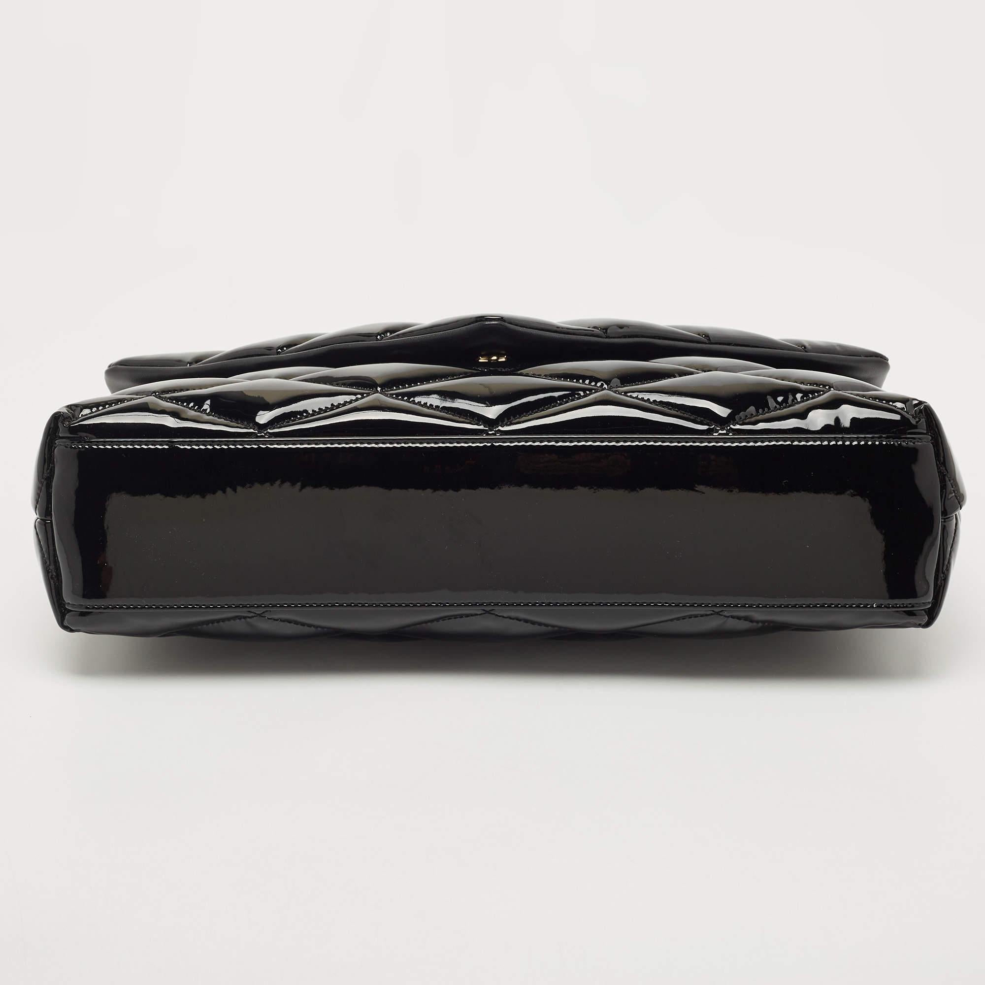 Saint Laurent Black Quilted Patent Leather Sade Puffer Envelope Clutch 1