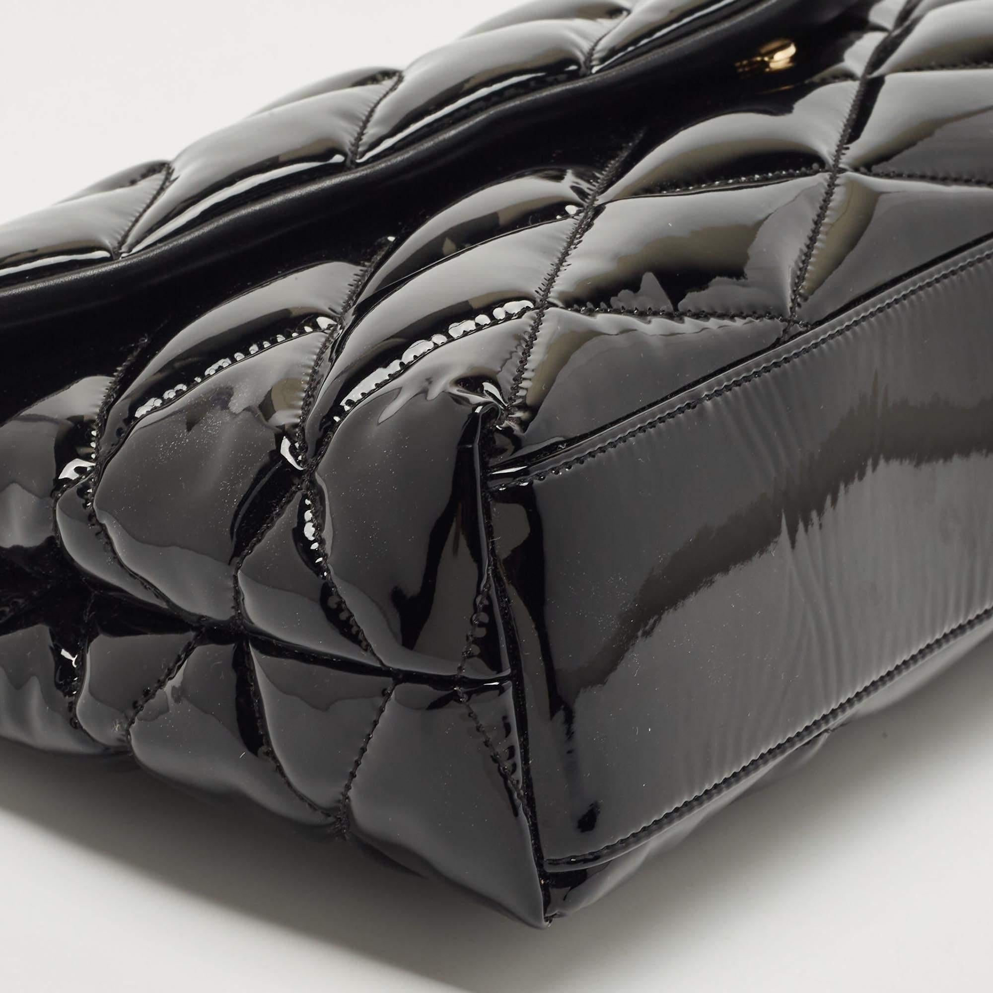 Saint Laurent Black Quilted Patent Leather Sade Puffer Envelope Clutch 2