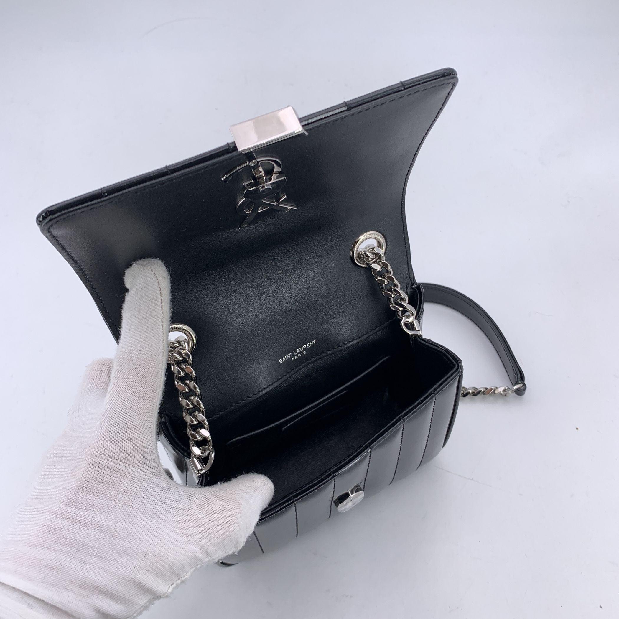 Saint Laurent Black Quilted Patent Leather Small Vicky Crossbody Bag For Sale 1