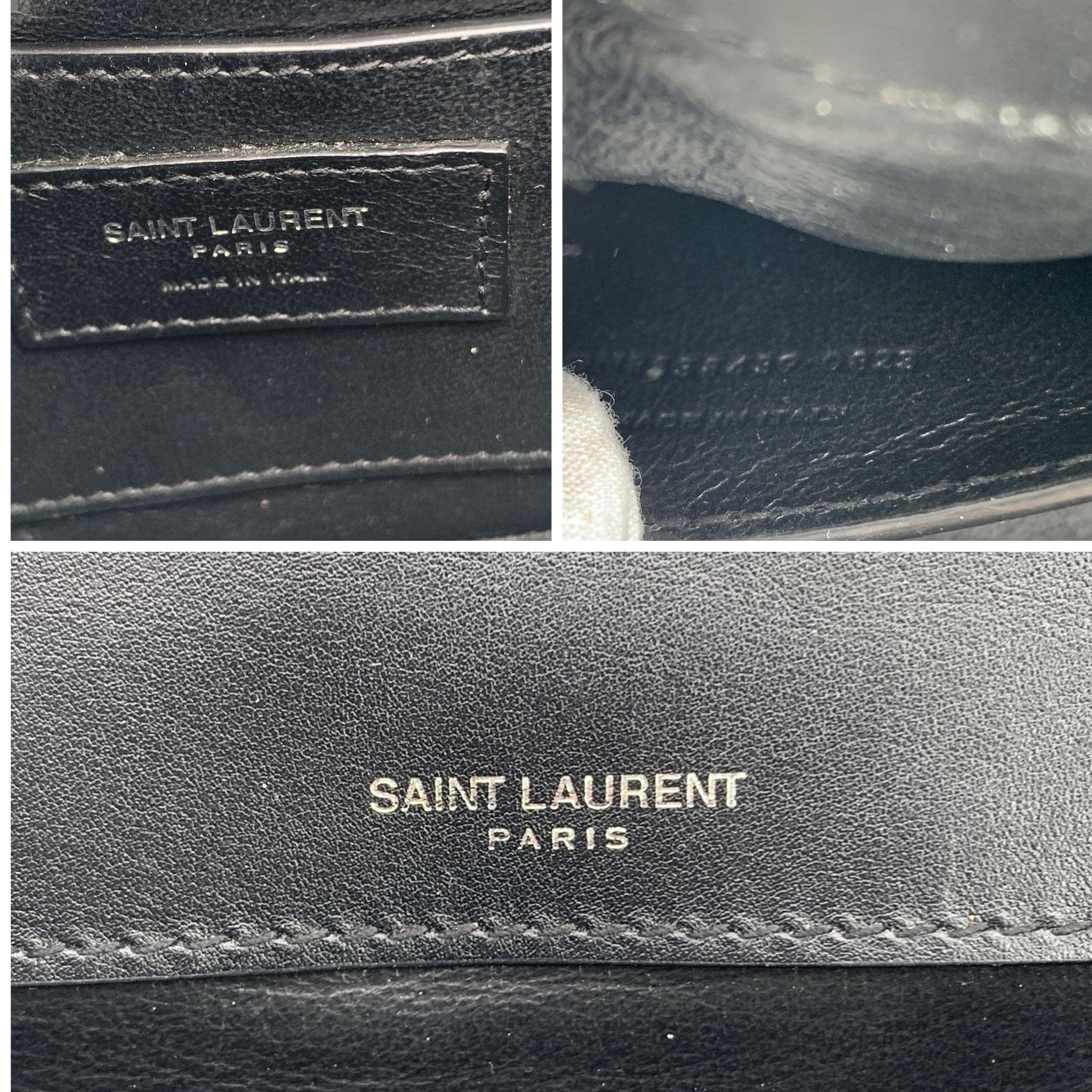Saint Laurent Borsa a tracolla piccola Vicky in pelle verniciata trapuntata nera in vendita 1