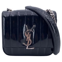 Saint Laurent Black Quilted Patent Leather Small Vicky Crossbody Bag