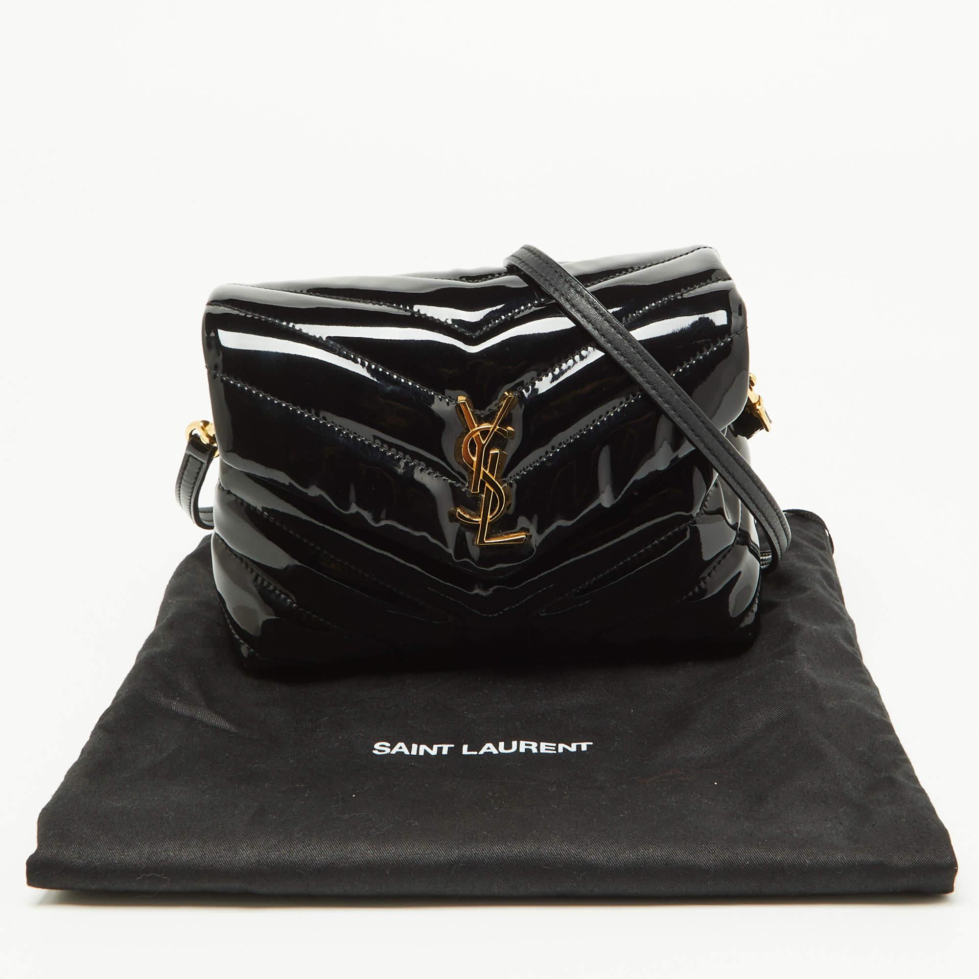 Saint Laurent Black Quilted Patent Leather Toy Loulou Crossbody Bag 11