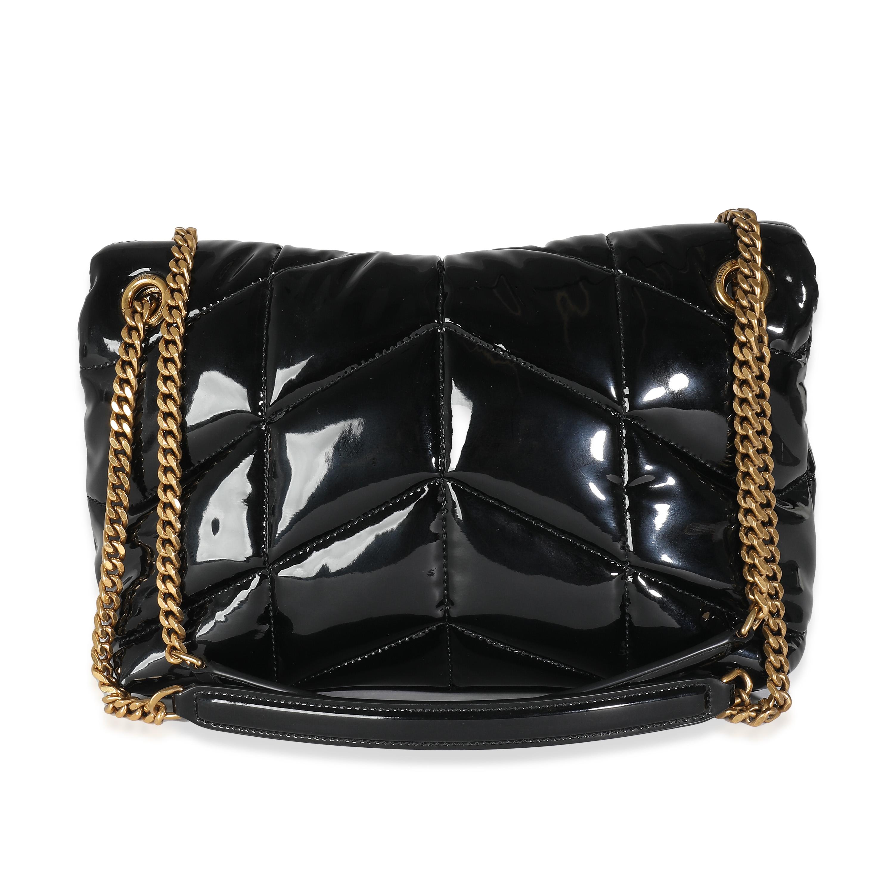 Listing Title: Saint Laurent Black Quilted Patent Small Lou Puffer Chain Bag
SKU: 139131
MSRP: 2990.00 USD
Condition: Pre-owned 
Condition Description: Named after Loulou de la Falaise, the Loulou bag from Saint Laurent is an ode to one of the