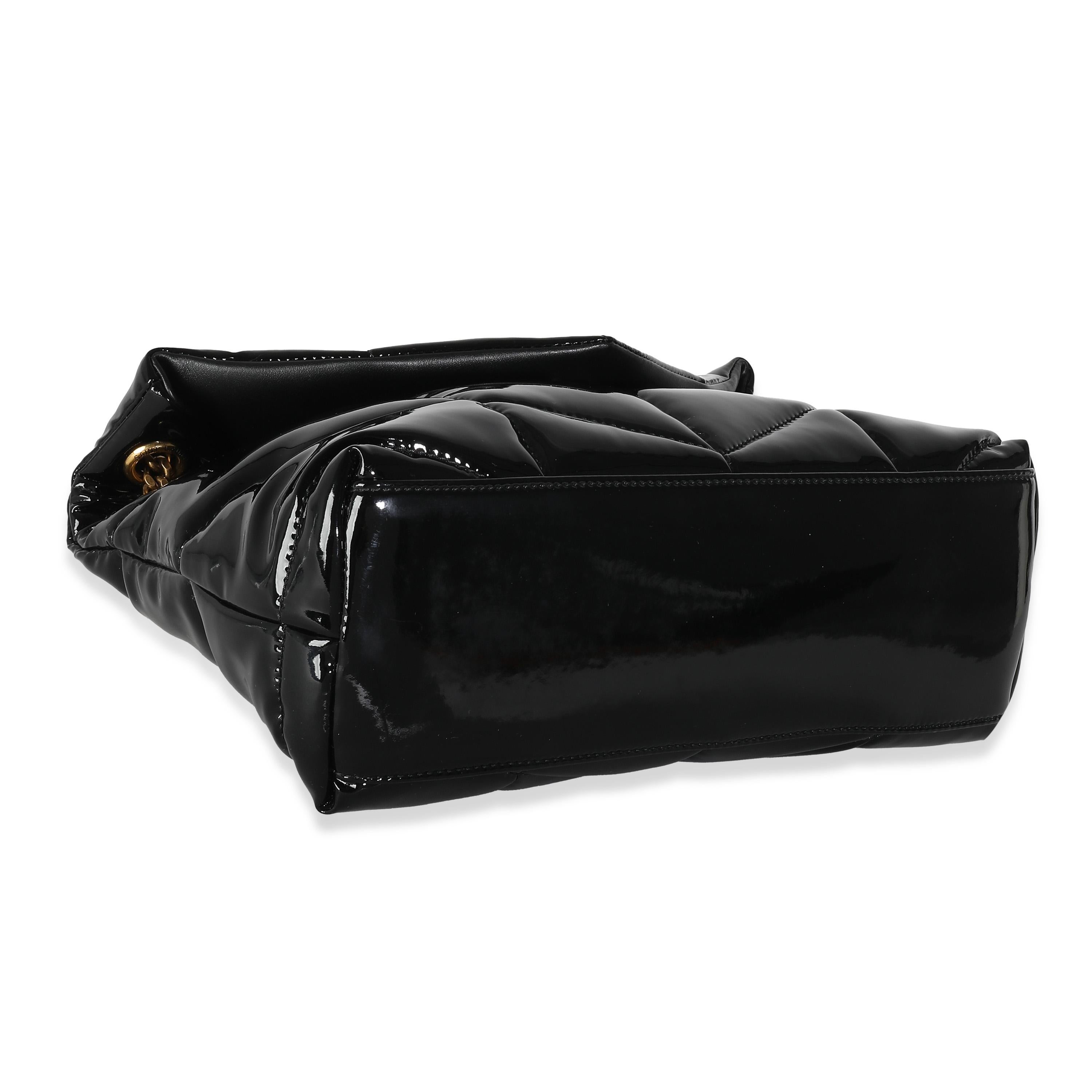 Saint Laurent Black Quilted Patent Small Lou Puffer Chain Bag For Sale 1