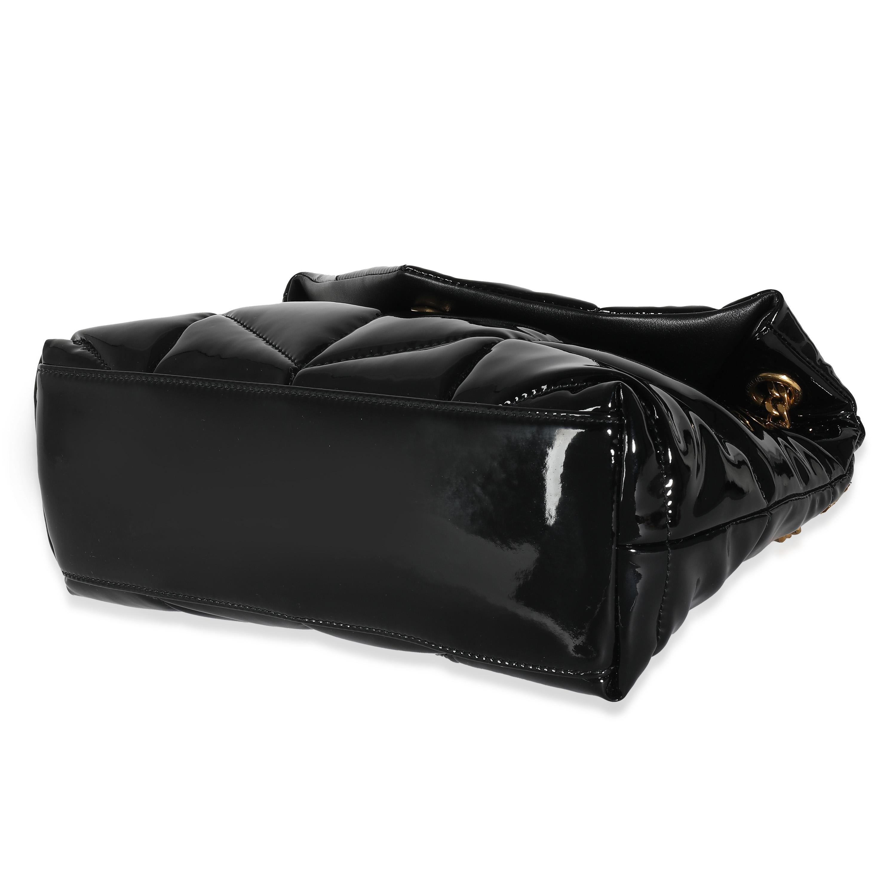 Saint Laurent Black Quilted Patent Small Lou Puffer Chain Bag For Sale 3