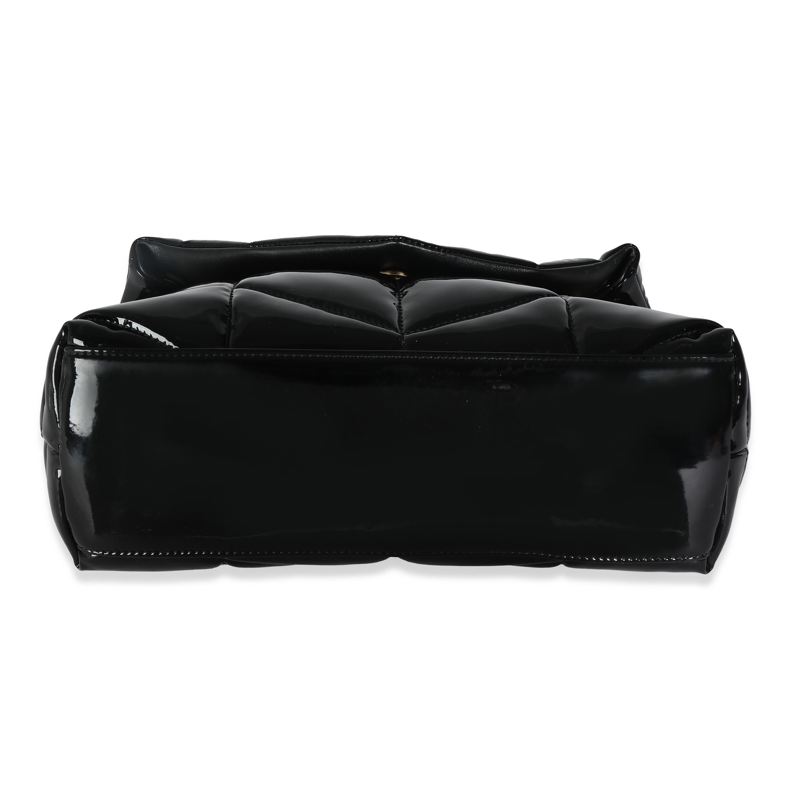 Saint Laurent Black Quilted Patent Small Lou Puffer Chain Bag For Sale 4
