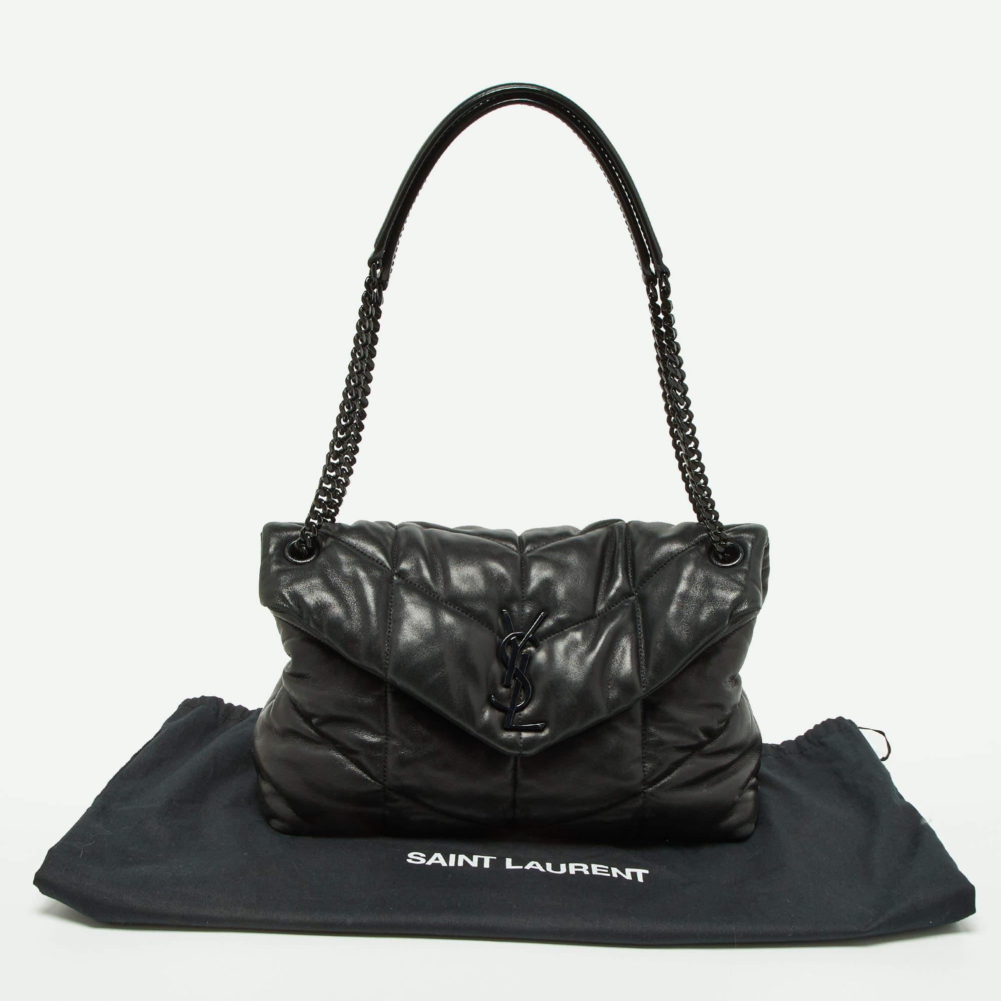 Saint Laurent Black Quilted Puffer Leather Medium Loulou Monogram Shoulder Bag 6