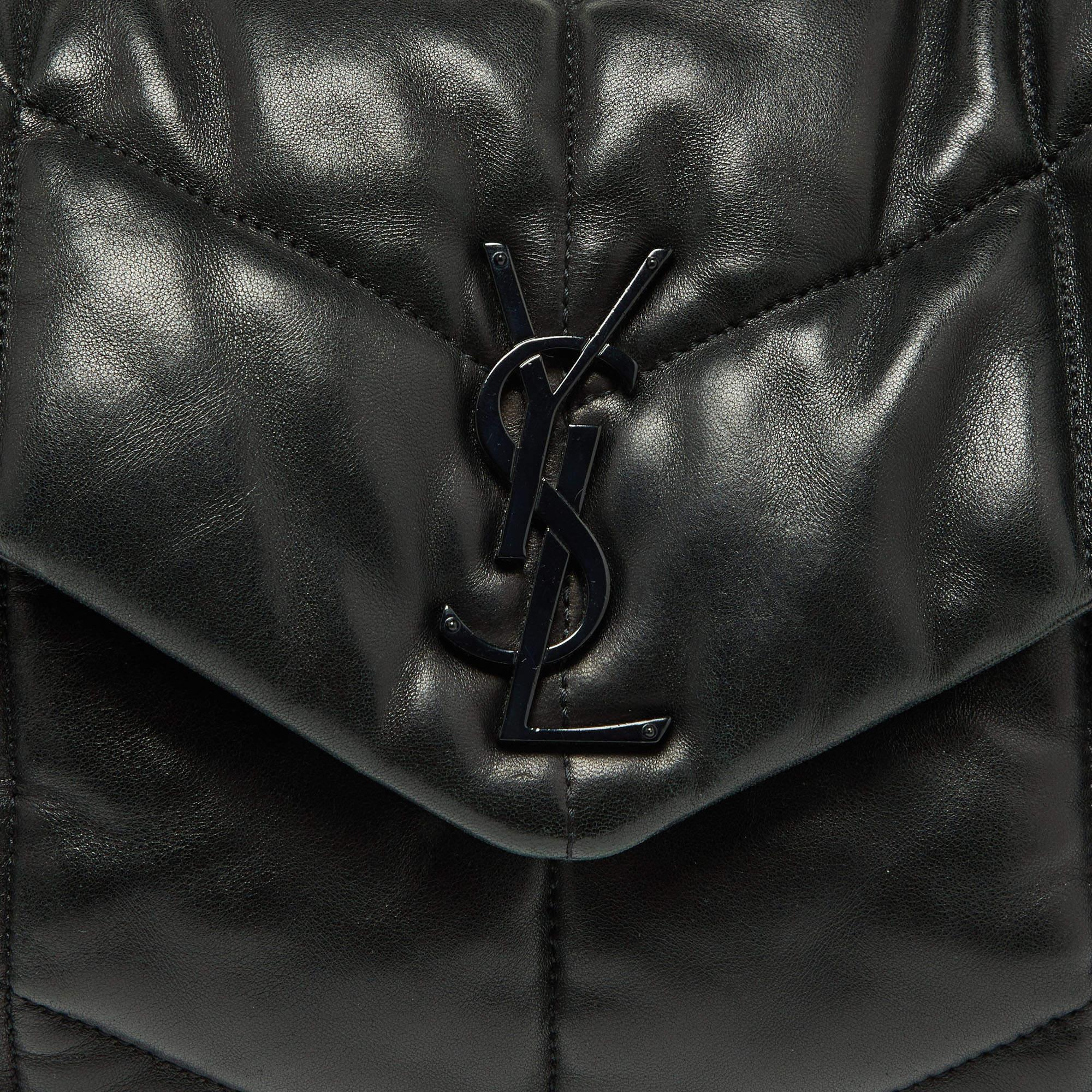 Saint Laurent Black Quilted Puffer Leather Medium Loulou Monogram Shoulder Bag 3