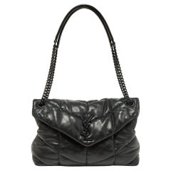 Saint Laurent Black Quilted Puffer Leather Medium Loulou Monogram Shoulder Bag