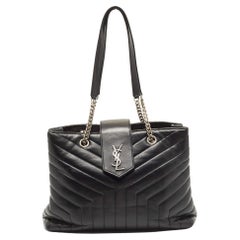 Saint Laurent Black Quilted Y Leather Large Loulou Shopper Tote