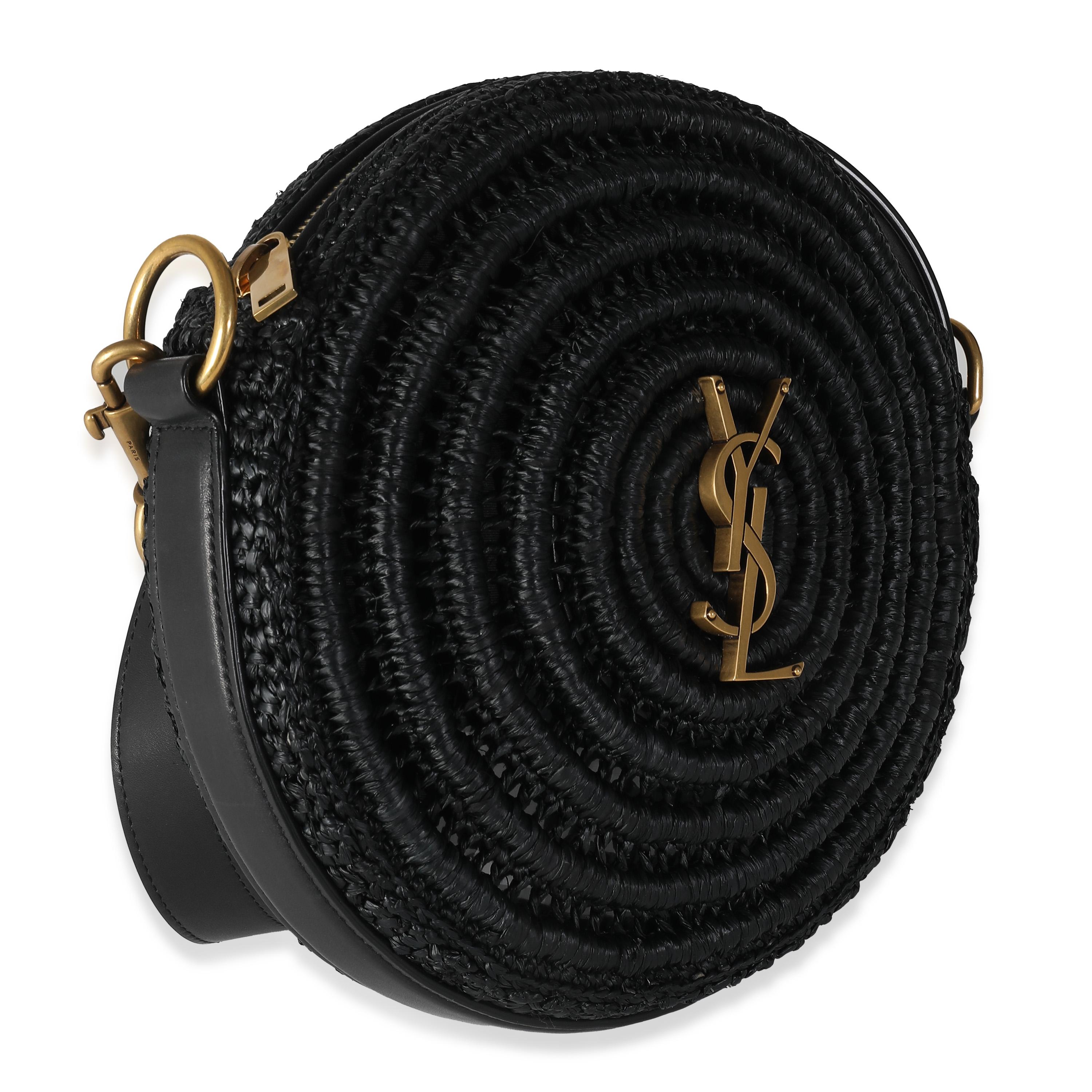 Saint Laurent Black Raffia Round Shoulder Bag In Excellent Condition In New York, NY