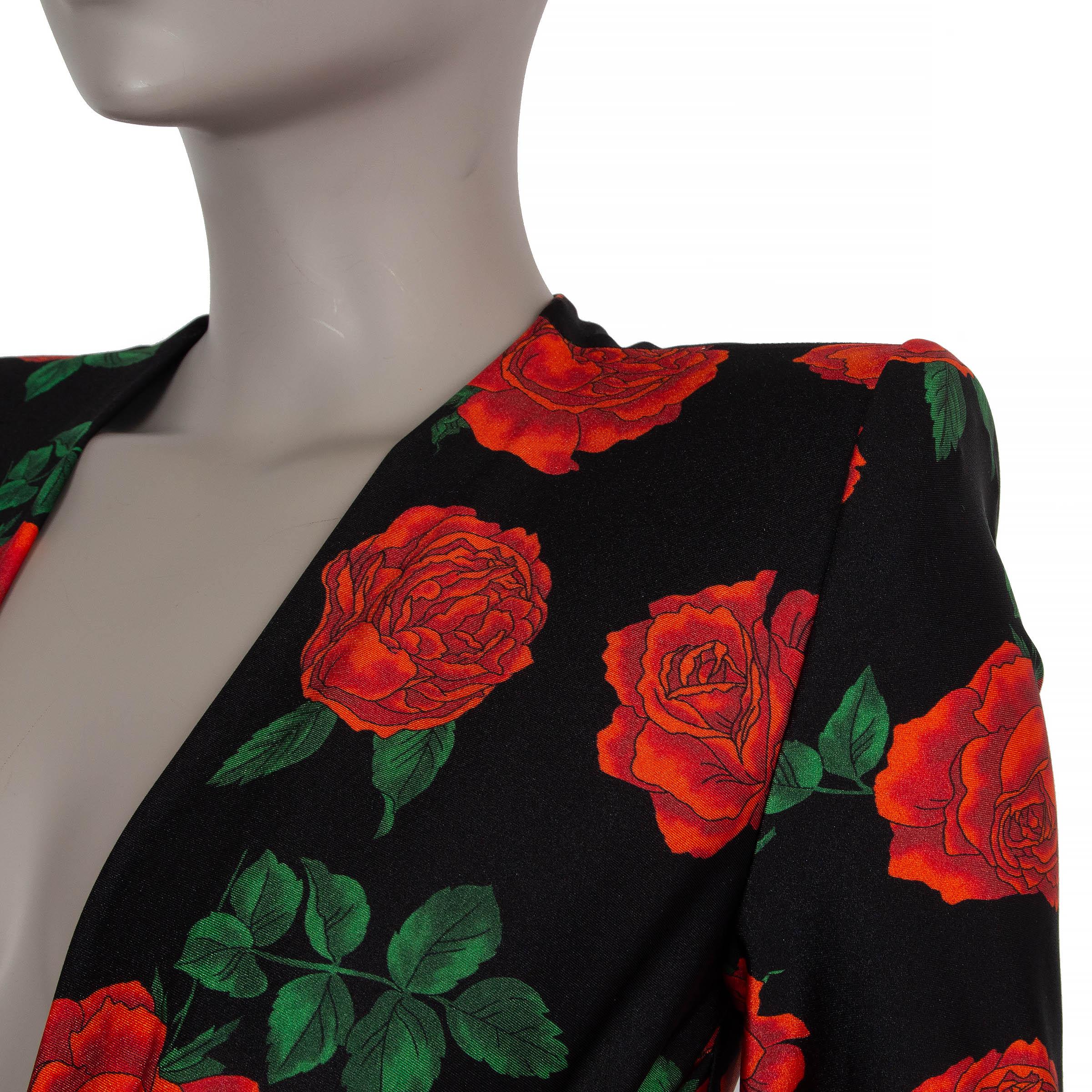 SAINT LAURENT black & red 2022 FLORAL Jumpsuit  Suit S In Excellent Condition For Sale In Zürich, CH