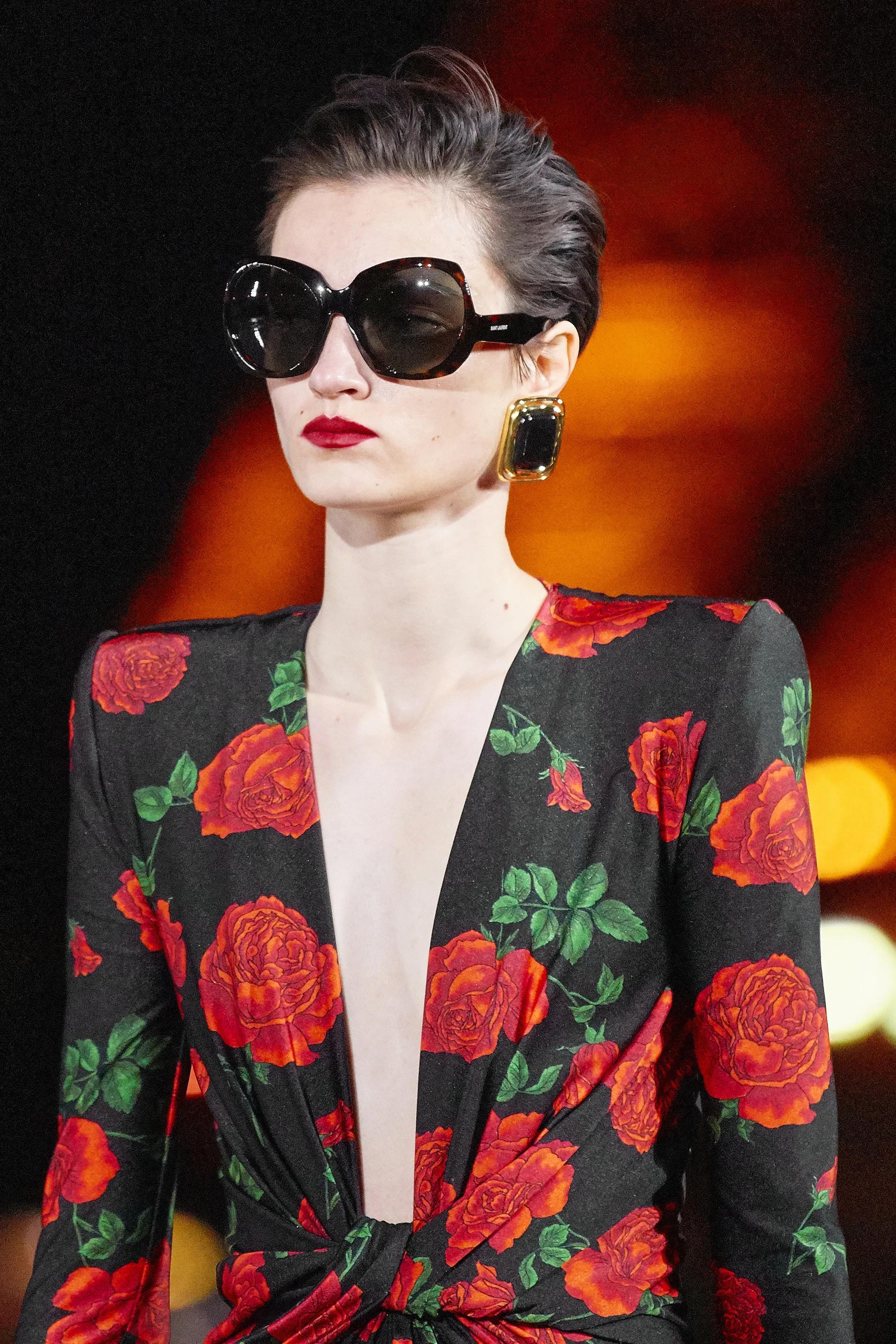 SAINT LAURENT black & red 2022 FLORAL Jumpsuit  Suit S For Sale 2