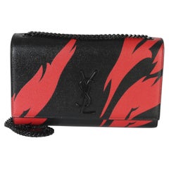 Saint Laurent Black Red Flame Grain De Poudre Medium Kate Chain Bag