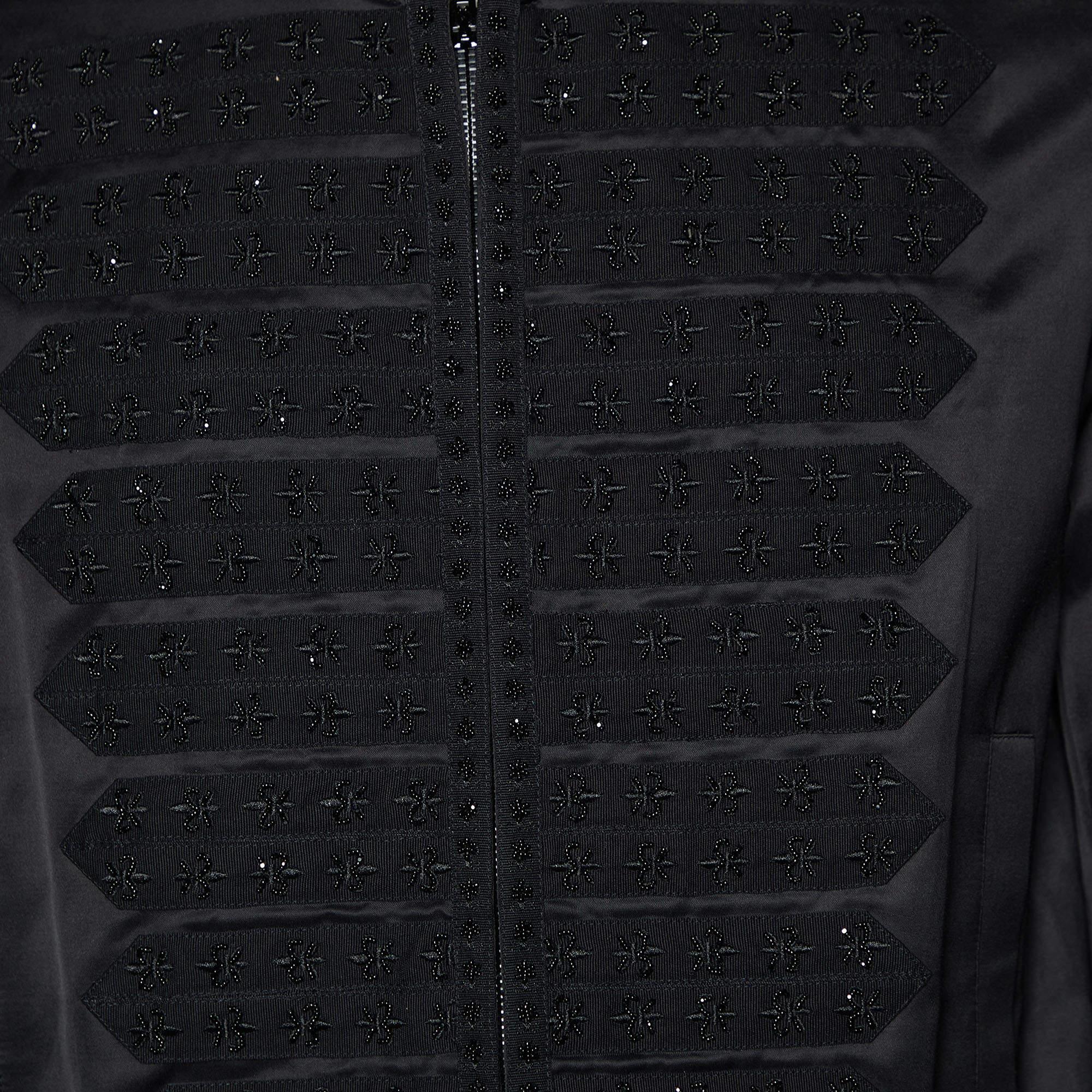 Saint Laurent Black Satin Embellished Bomber Jacket M In Good Condition In Dubai, Al Qouz 2