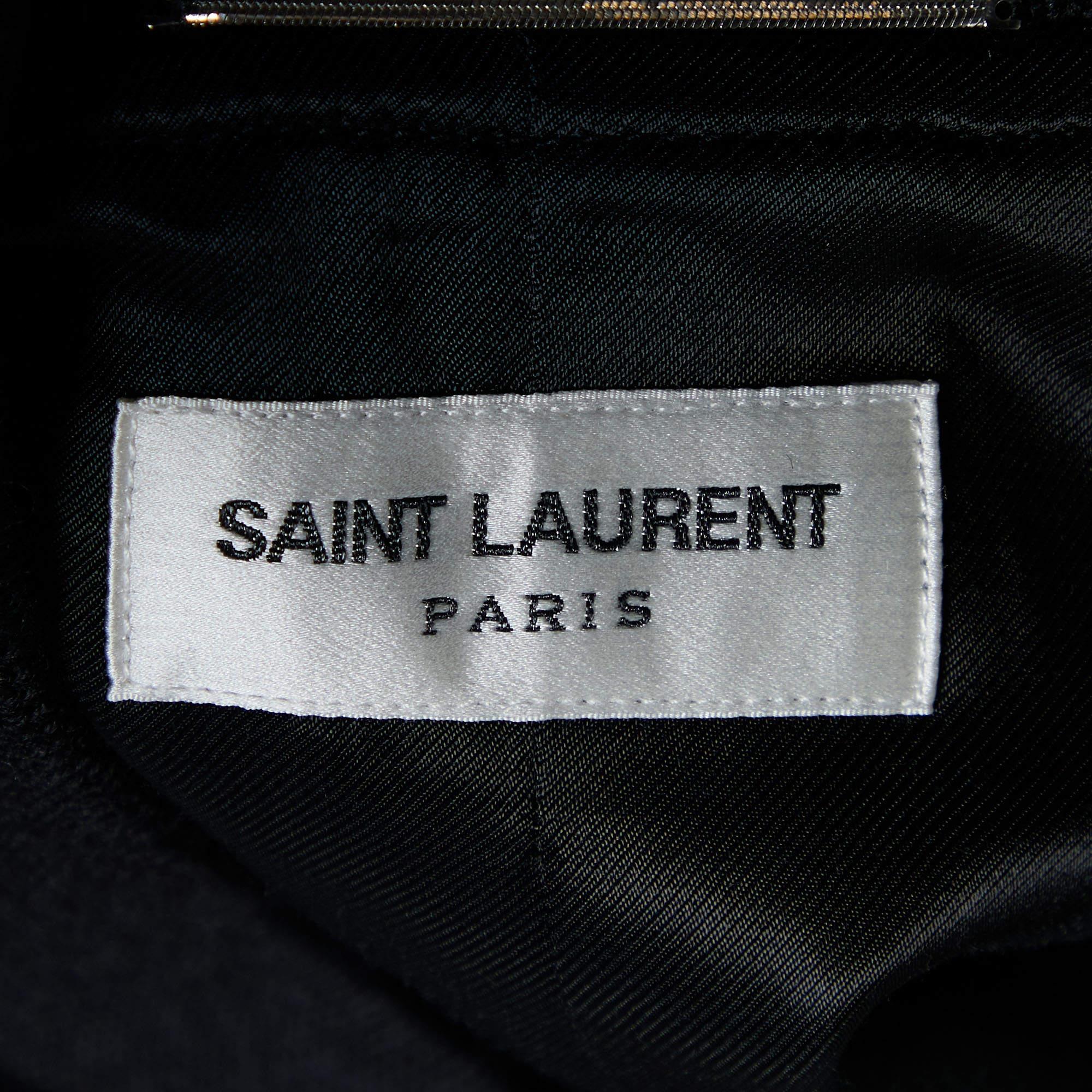 Men's Saint Laurent Black Satin Embellished Bomber Jacket M