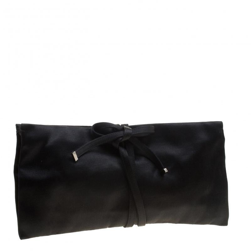 Women's Saint Laurent Black Satin Flat Clutch