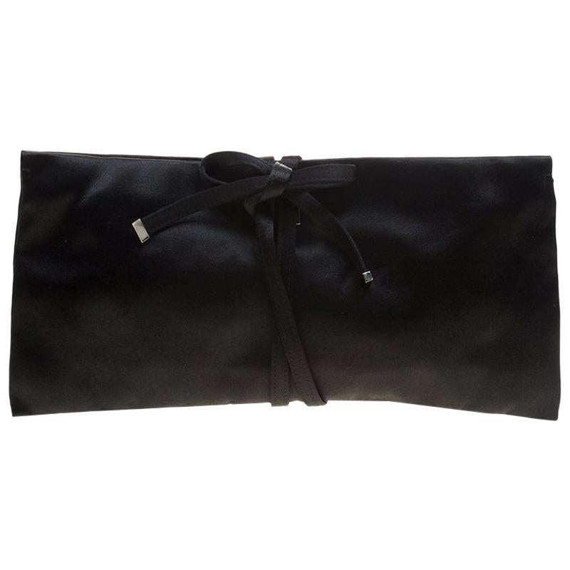 Saint Laurent Black Satin Flat Clutch